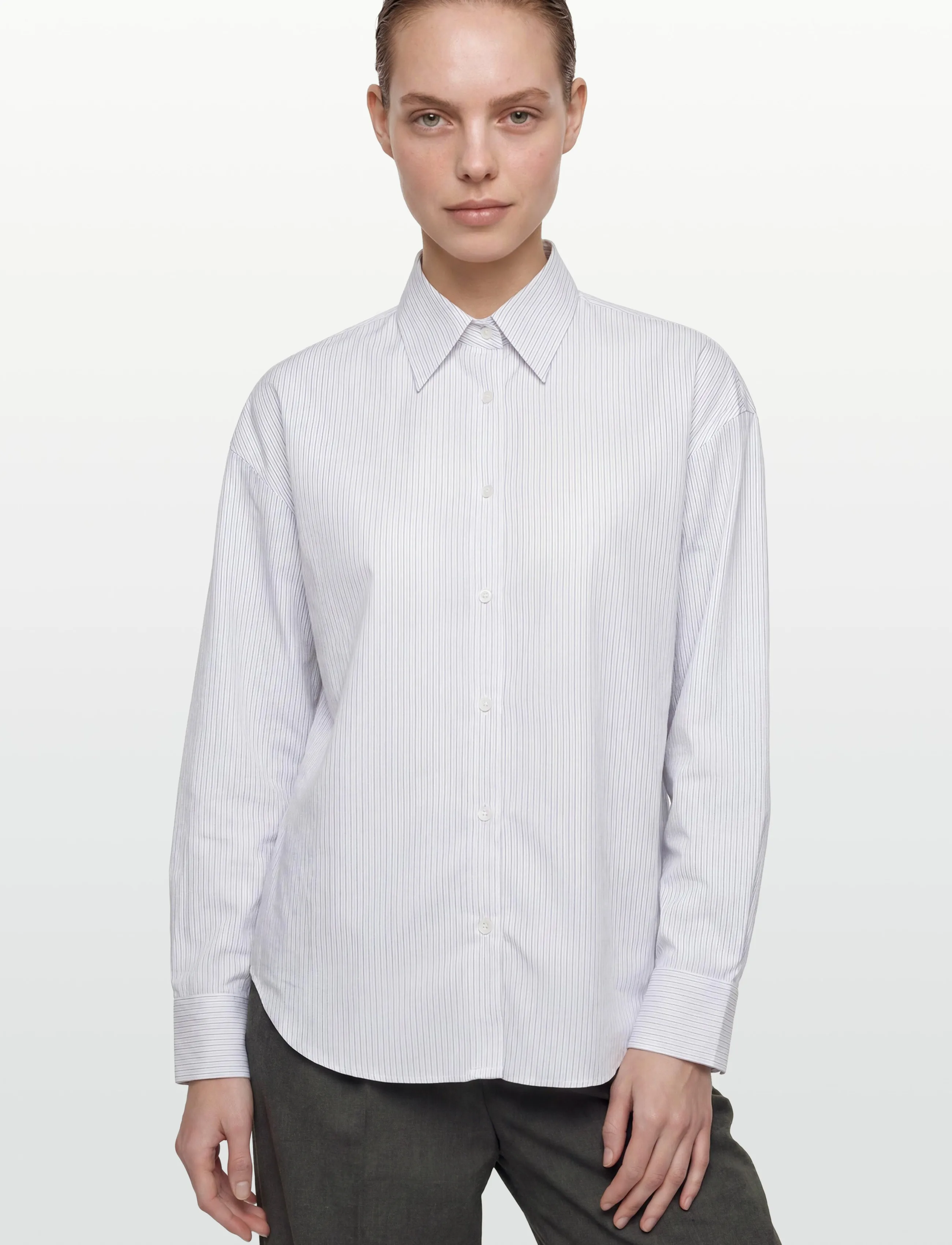 Filippa K - Hourglass Pinstripe Shirt - denimskjorter - white/ black pinstripe - 3
