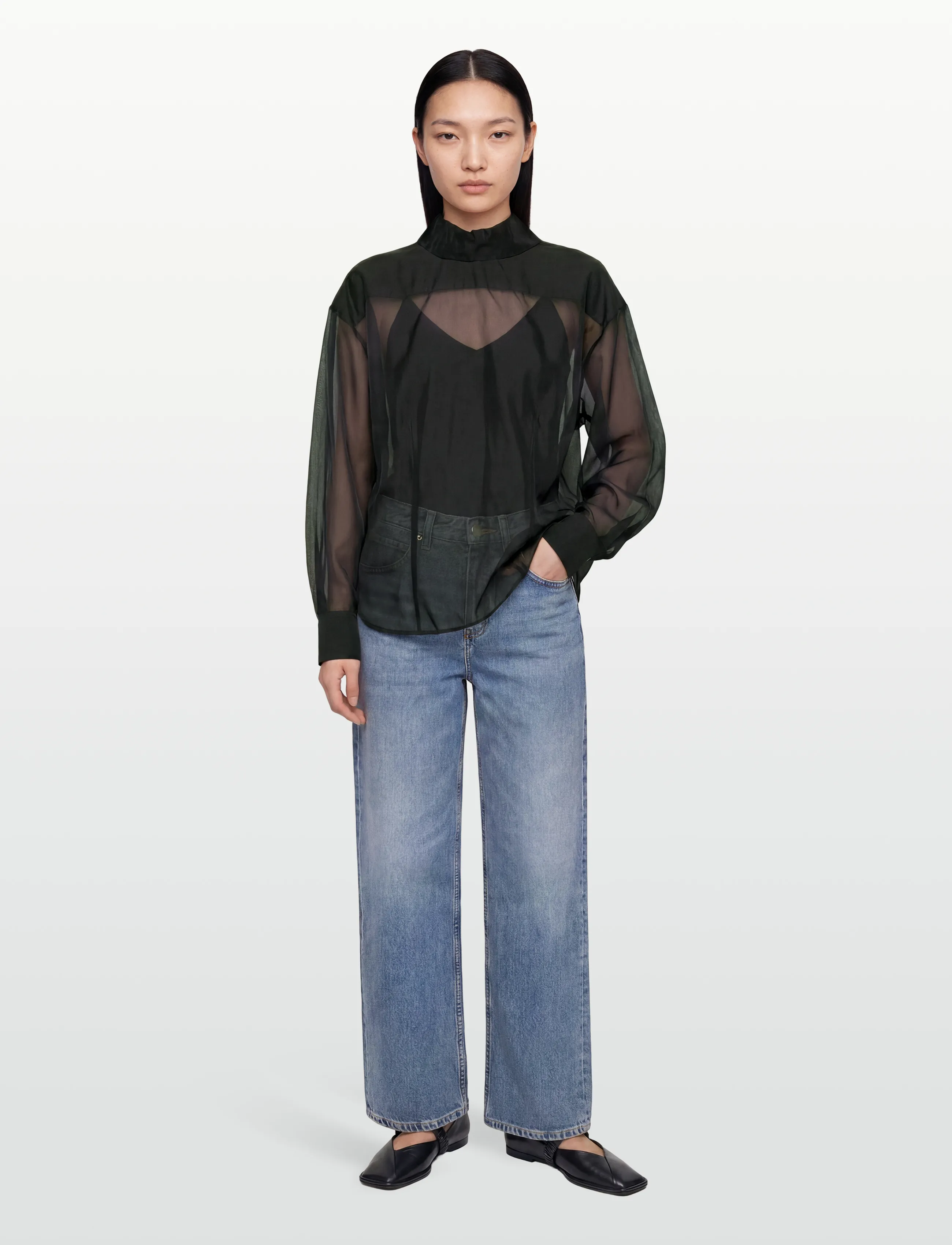 Filippa K Fold Collar Blouse - Blusen - BLACK / black