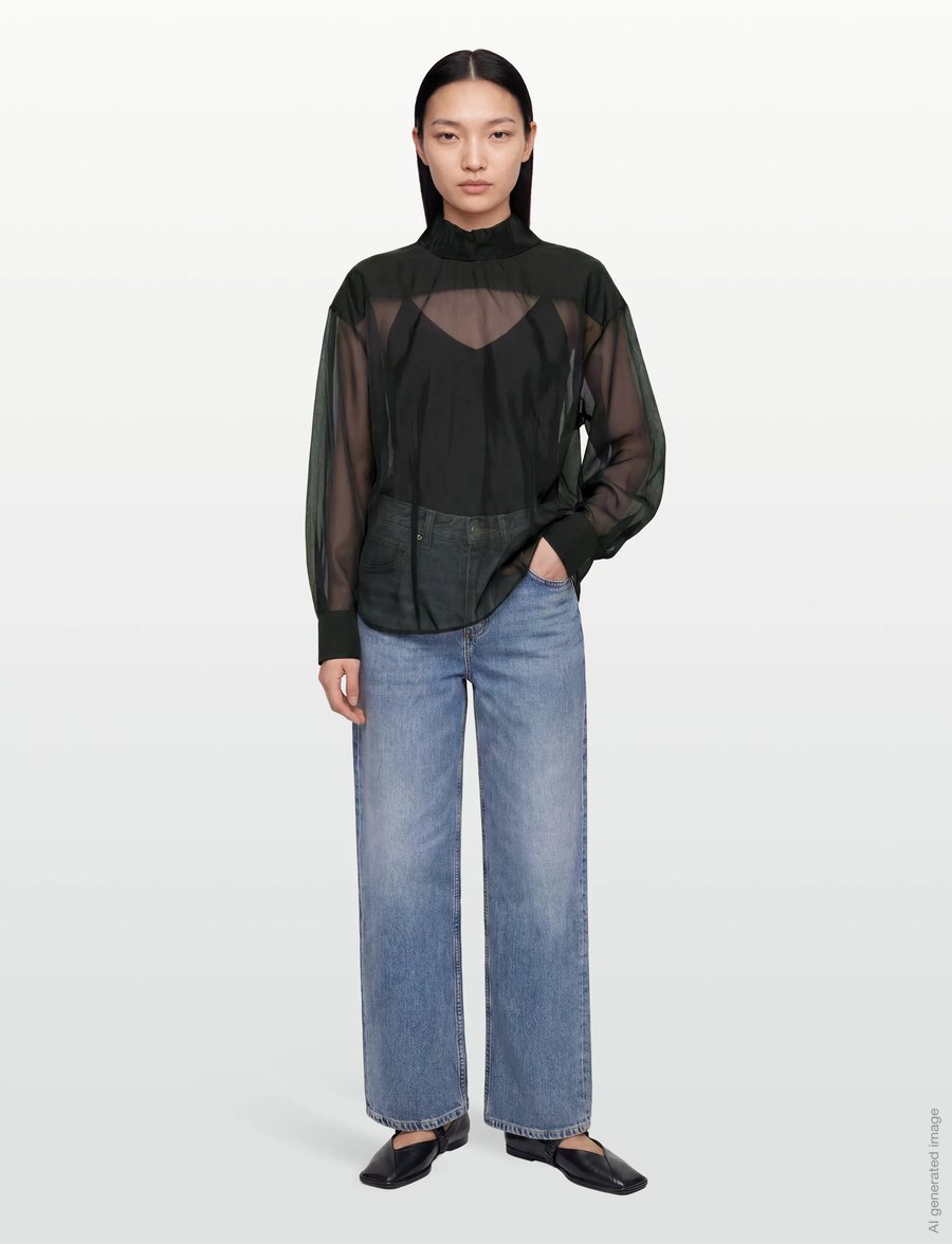 Filippa K - Fold Collar Blouse - långärmade blusar - black - 0