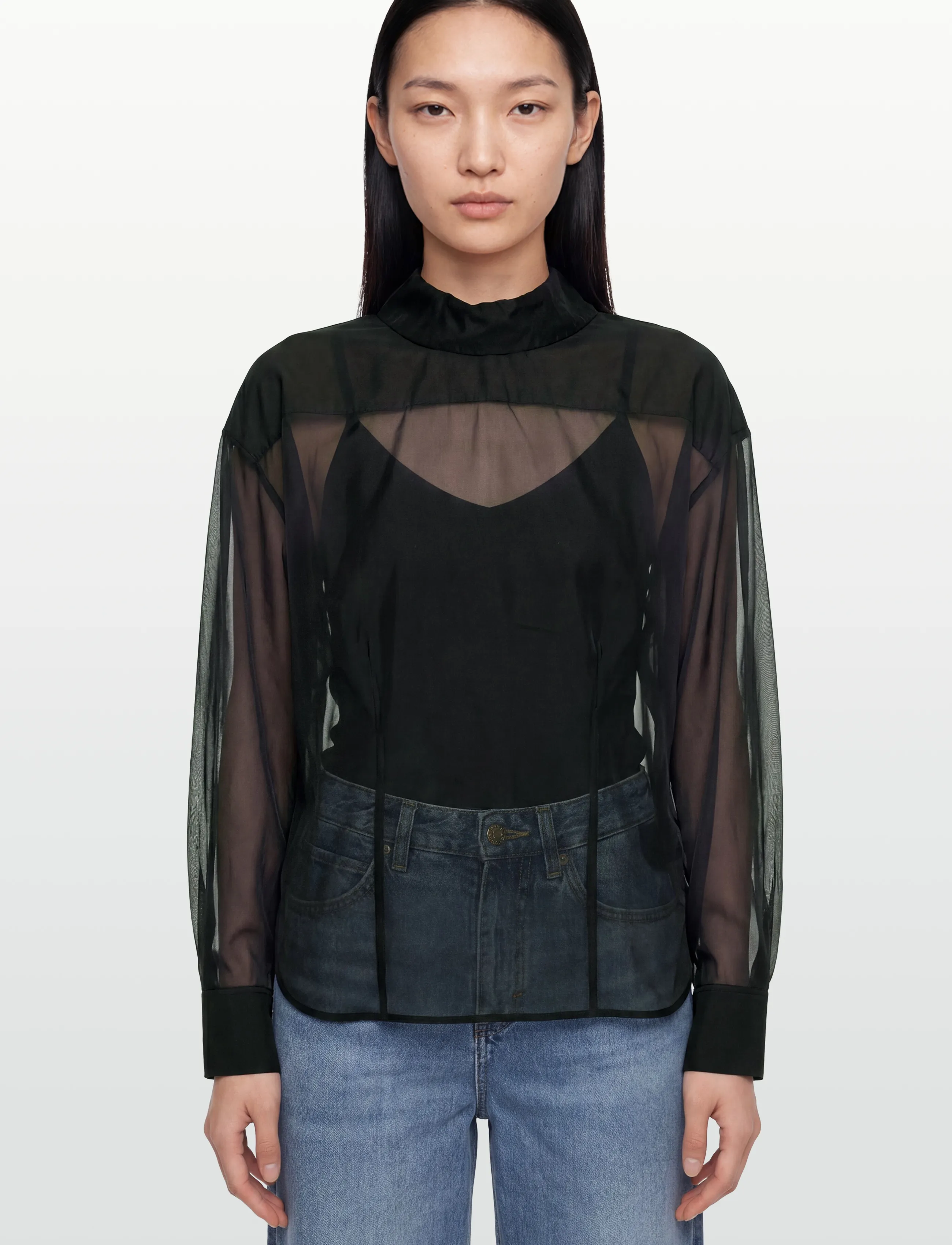 Filippa K - Fold Collar Blouse - långärmade blusar - black - 3
