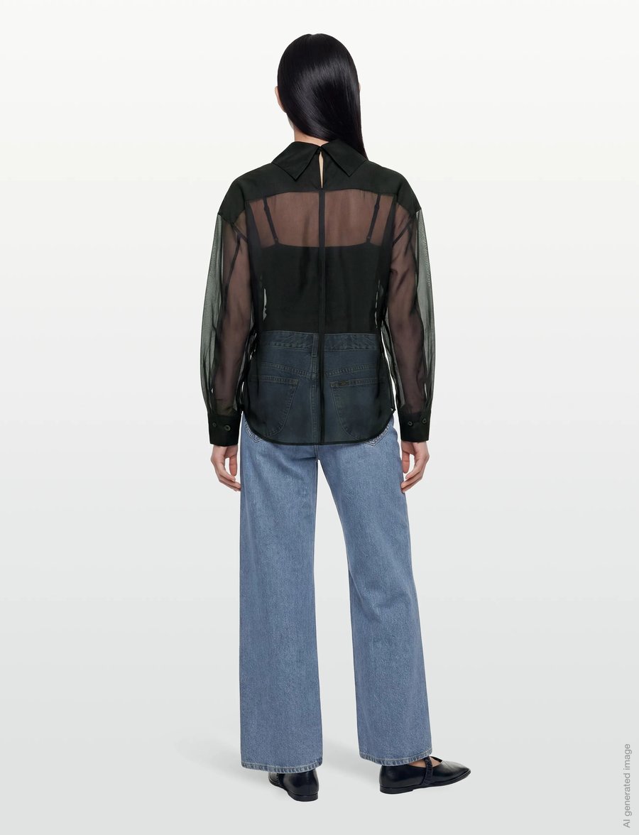 Filippa K - Fold Collar Blouse - långärmade blusar - black - 4