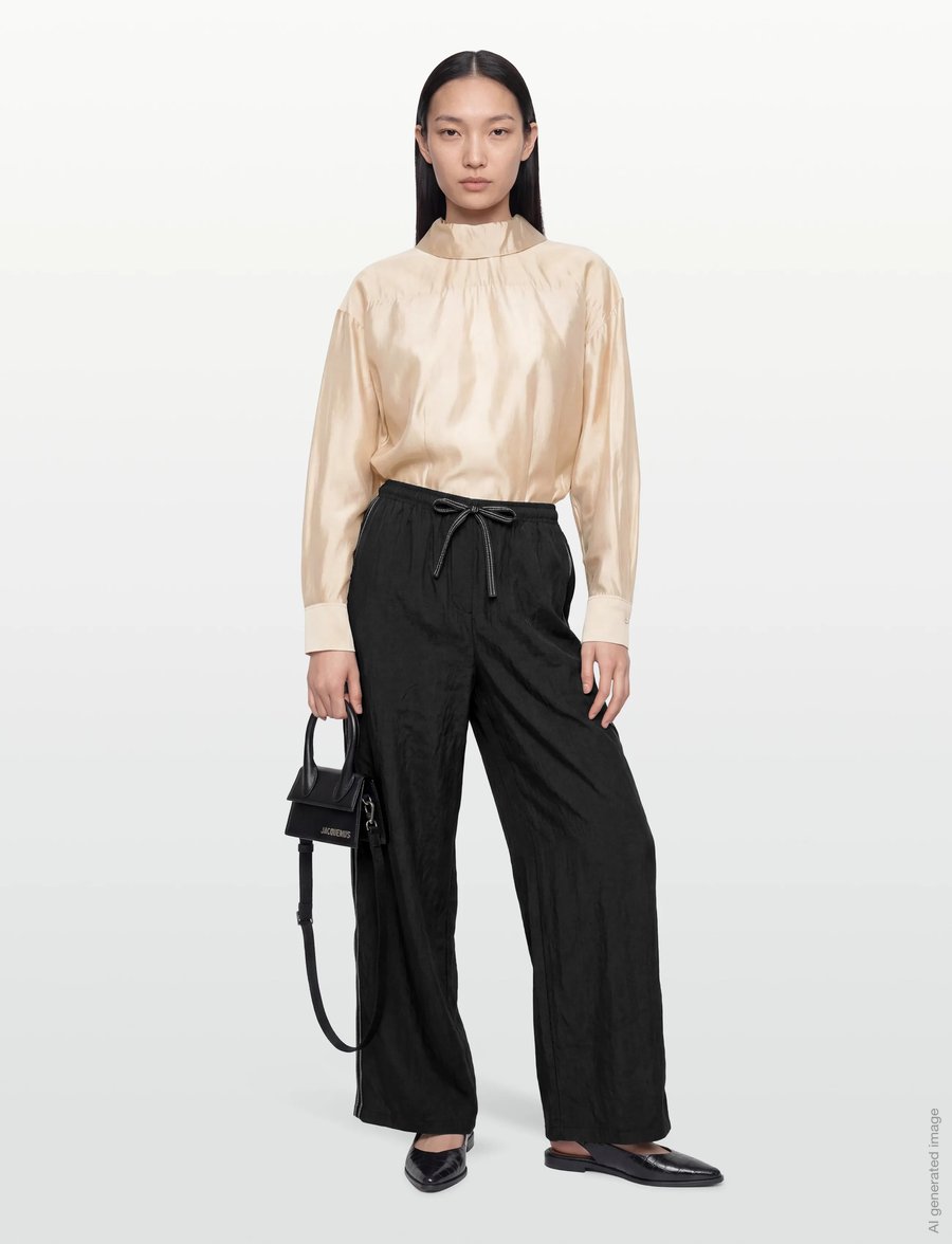 Filippa K - Fold Collar Blouse - langærmede bluser - pearl beige - 0