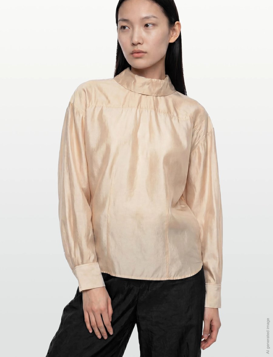 Filippa K - Fold Collar Blouse - langærmede bluser - pearl beige - 3