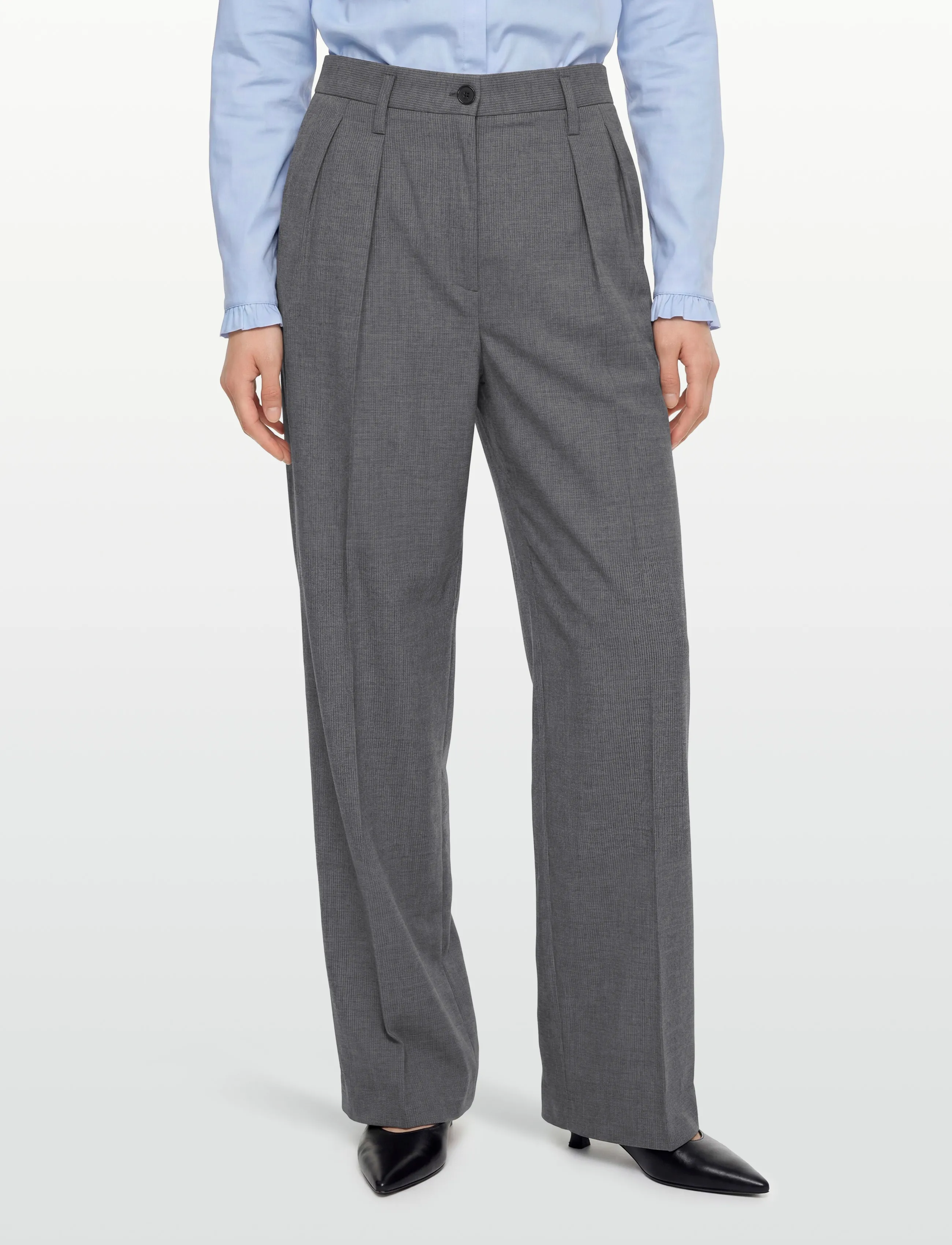 Filippa K - Paloma Pinstripe Trousers - wide leg trousers - mid grey - 3