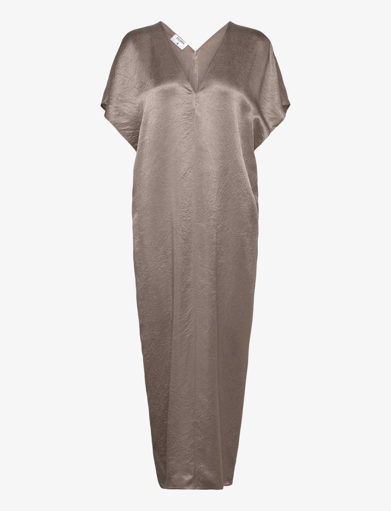 Filippa K - V-Neck Crinkle Kaftan - maxi dresses - dark taupe - 0