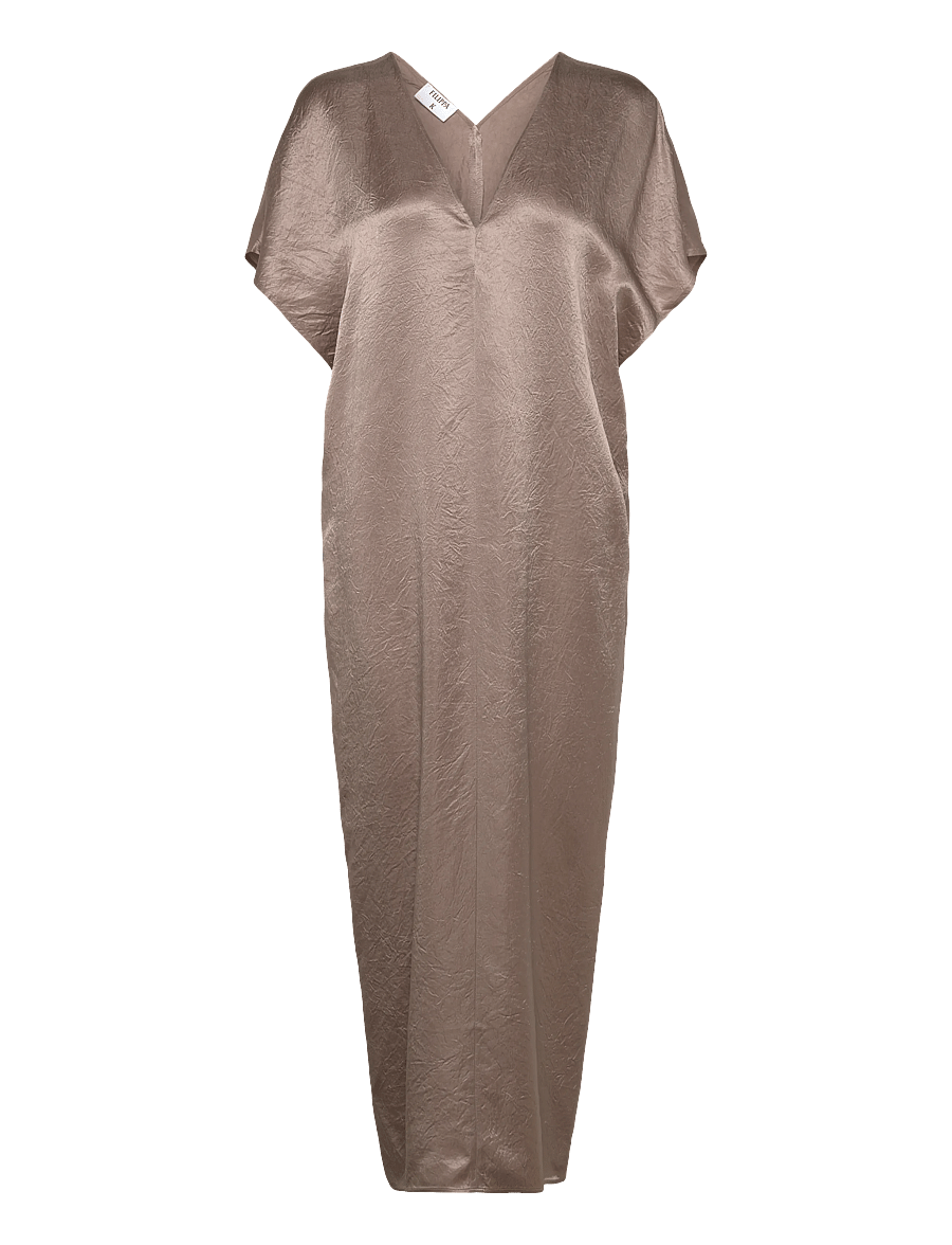 Filippa K - V-Neck Crinkle Kaftan - maxi dresses - dark taupe - 1