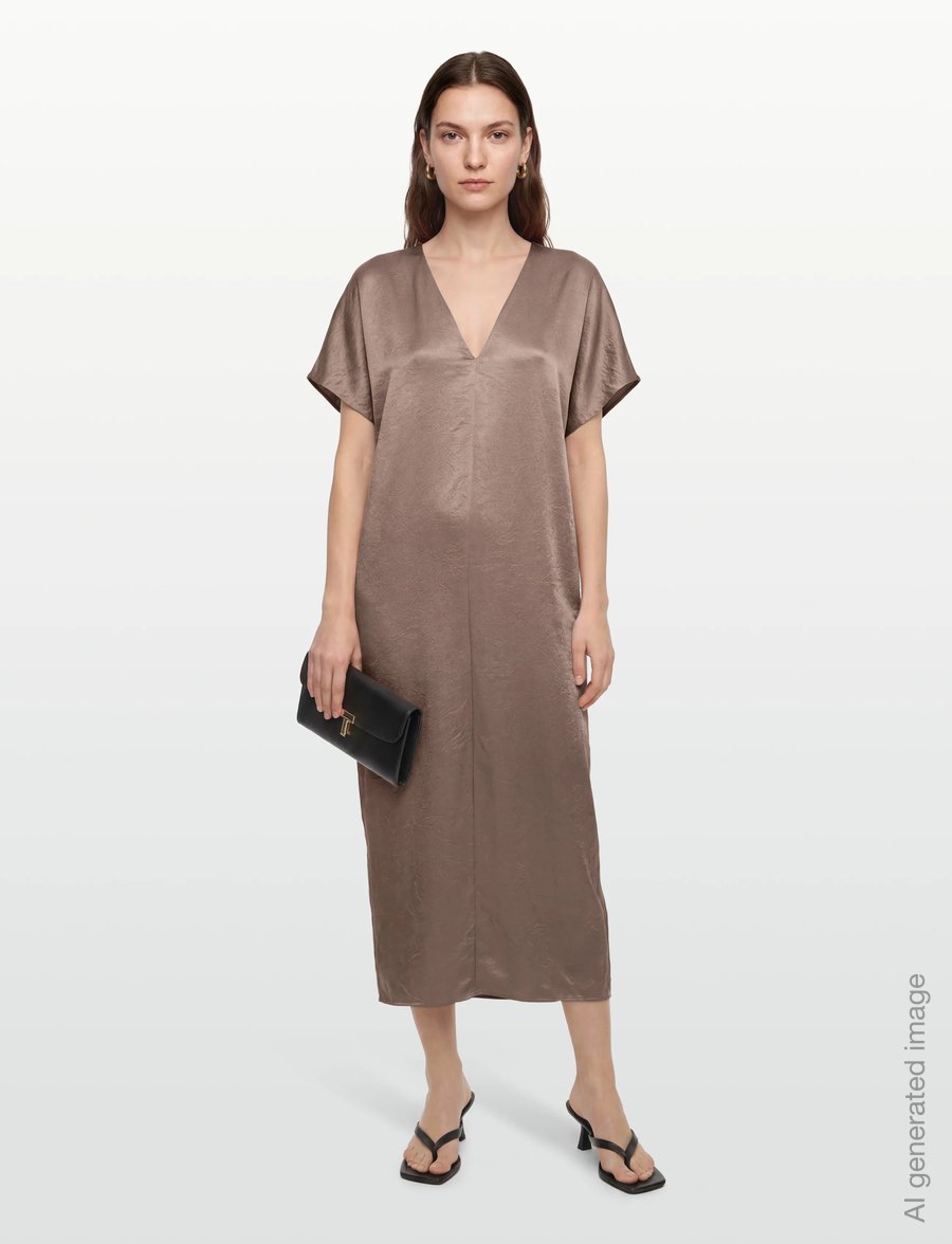Filippa K - V-Neck Crinkle Kaftan - maxi dresses - dark taupe - 0