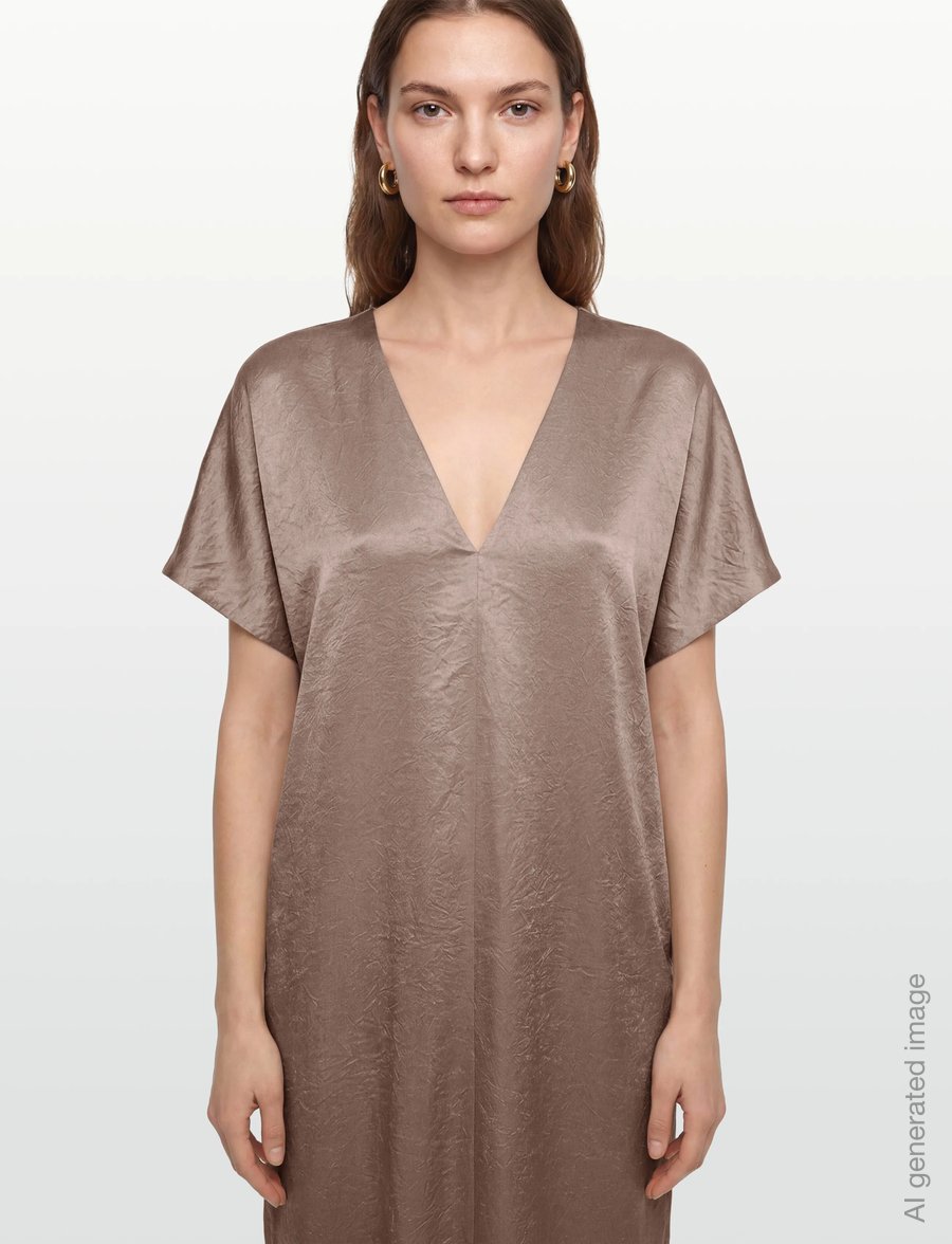 Filippa K - V-Neck Crinkle Kaftan - maxi dresses - dark taupe - 3