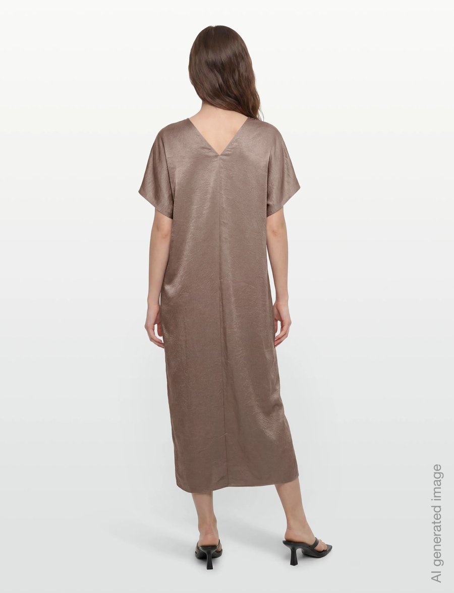 Filippa K - V-Neck Crinkle Kaftan - maxi dresses - dark taupe - 4