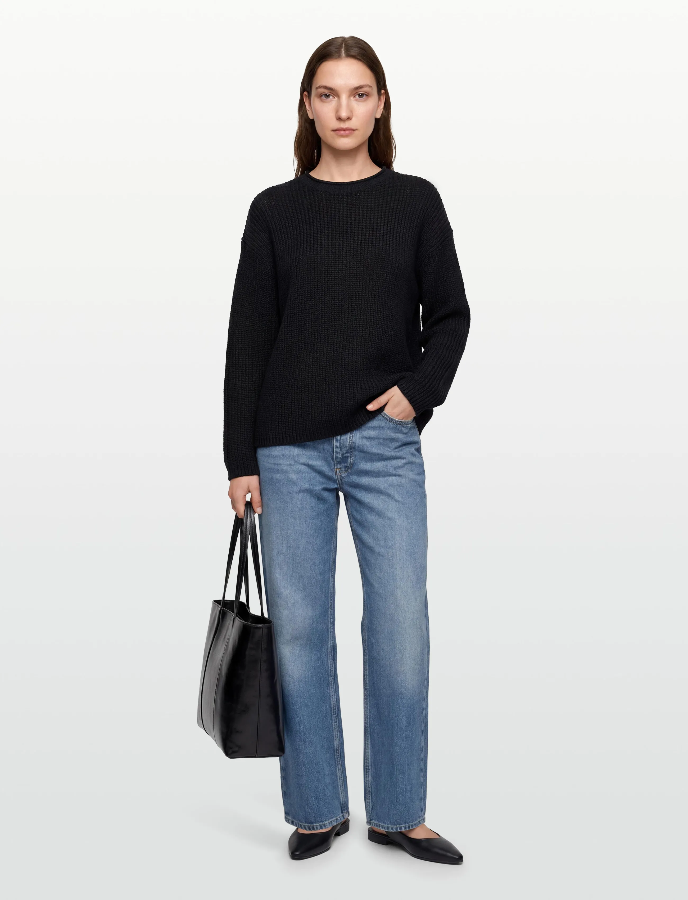 Filippa K - Ribbed Cotton Linen Sweater - jumpers - black - 0