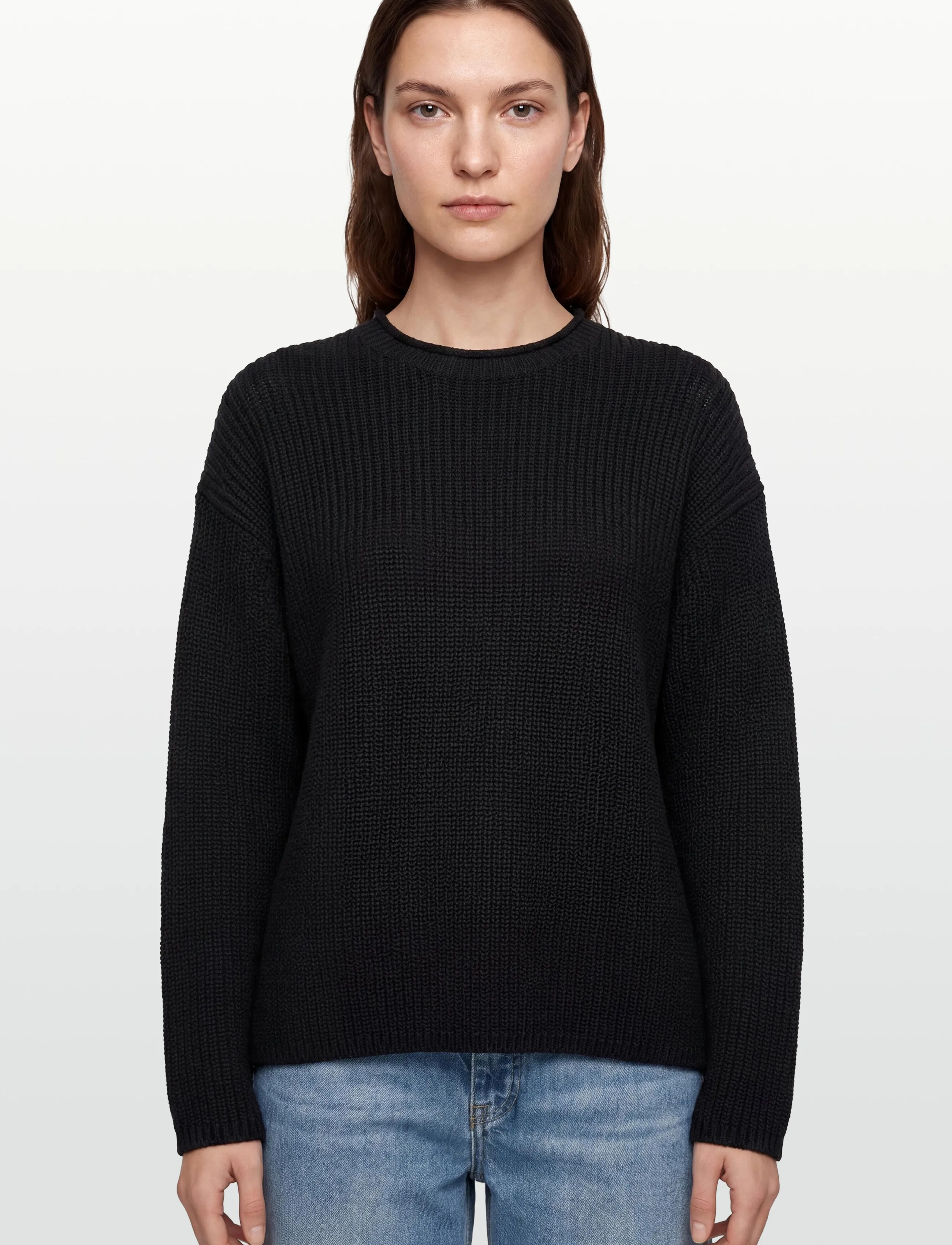 Filippa K - Ribbed Cotton Linen Sweater - jumpers - black - 5