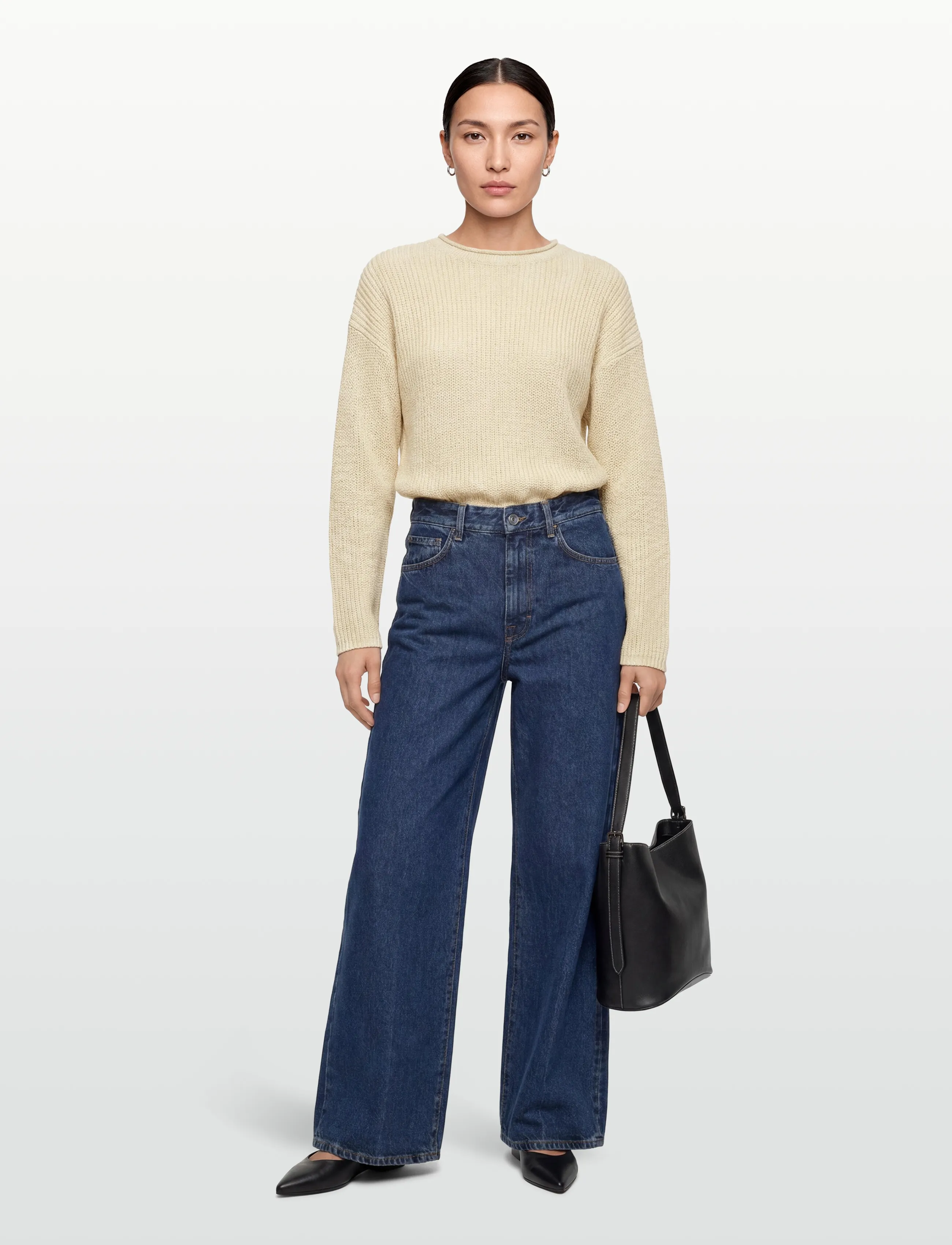 Filippa K - Ribbed Cotton Linen Sweater - stickade tröjor - cream white - 0