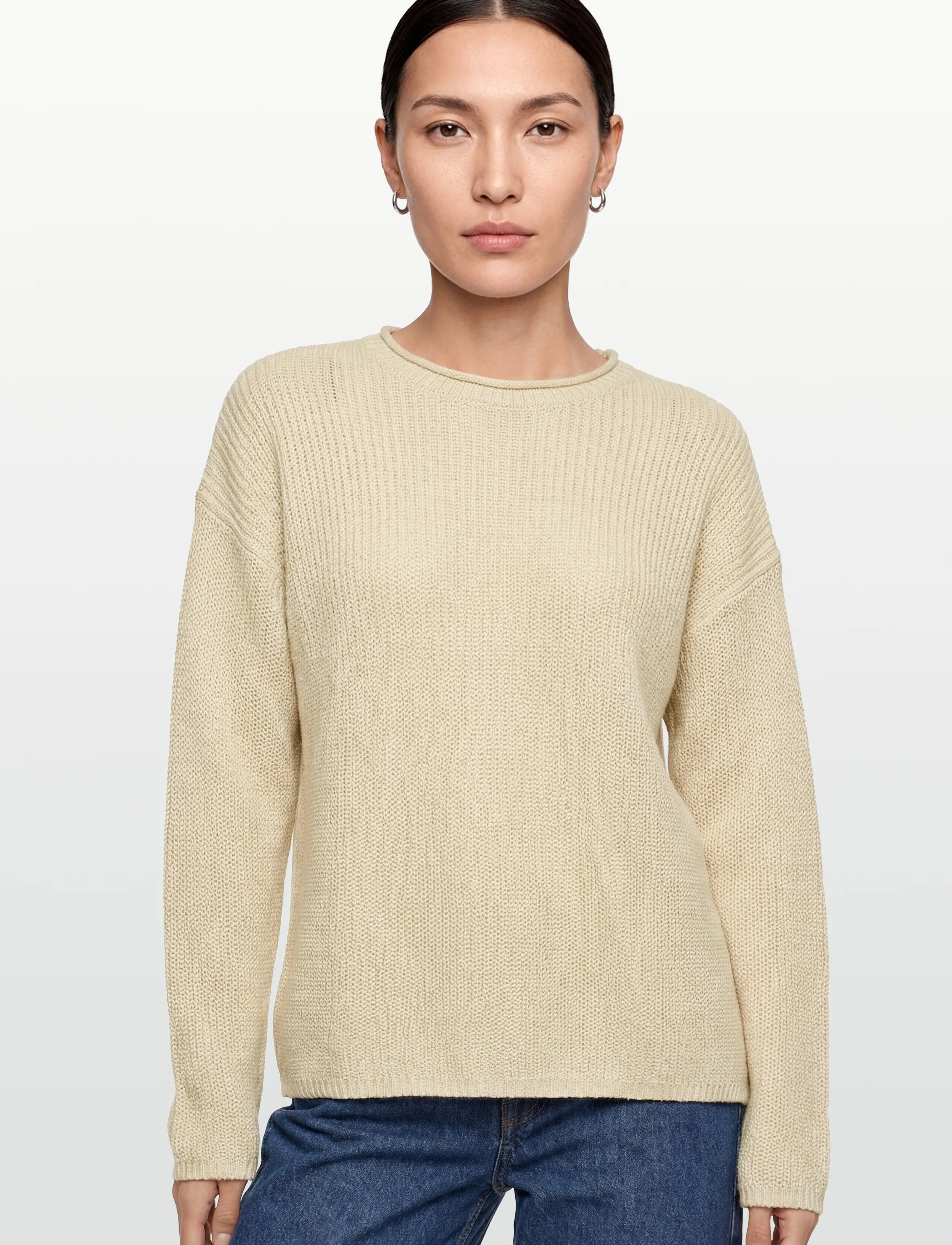 Filippa K - Ribbed Cotton Linen Sweater - stickade tröjor - cream white - 5