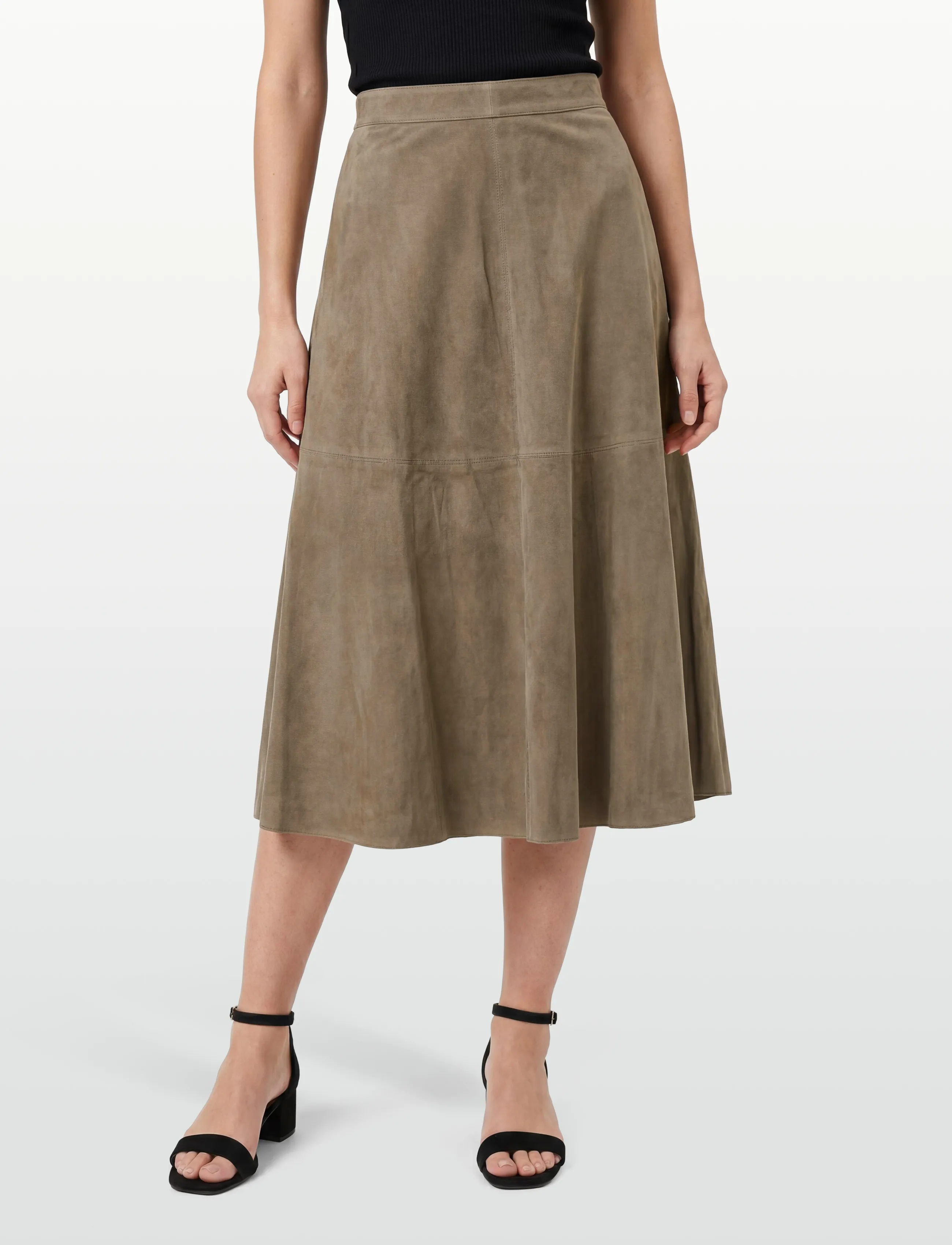 Filippa K - Suede Flared Skirt - nahkseelikud - olive green - 3