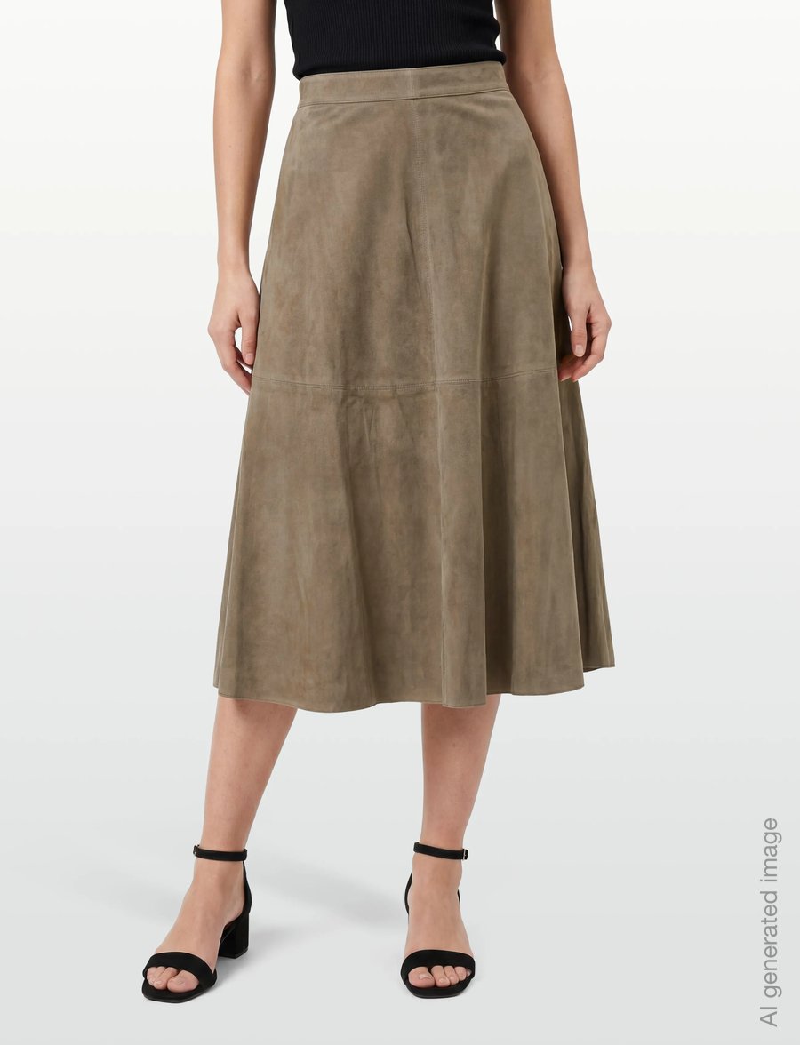 Filippa K - Suede Flared Skirt - midi - olive green - 3