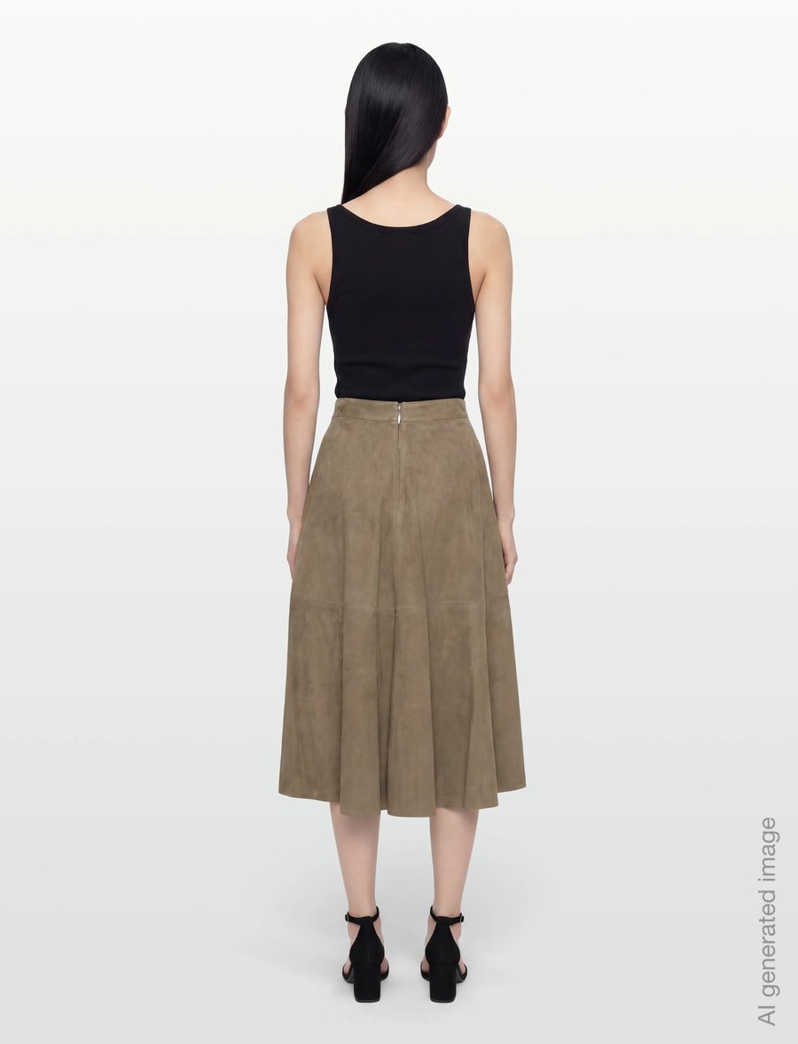 Filippa K - Suede Flared Skirt - midi - olive green - 4