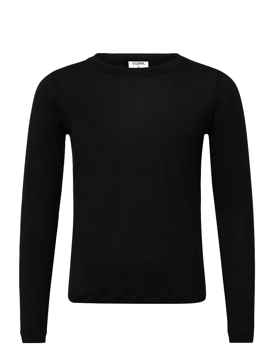 Filippa K - Scooped Longsleeve Top - langærmede toppe - black - 1