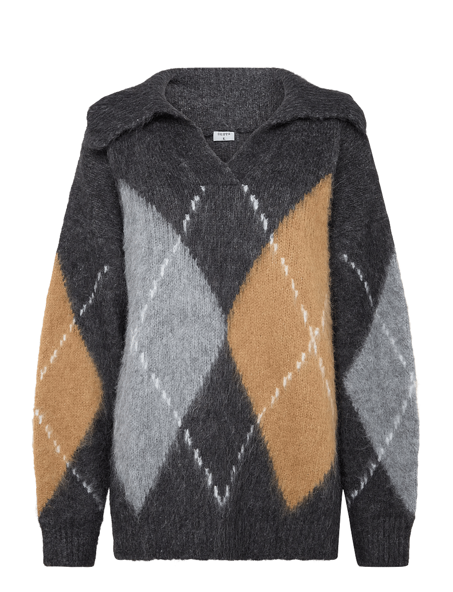 Filippa K - Alpaca Check Sweater - striktrøjer - grey melange - 0