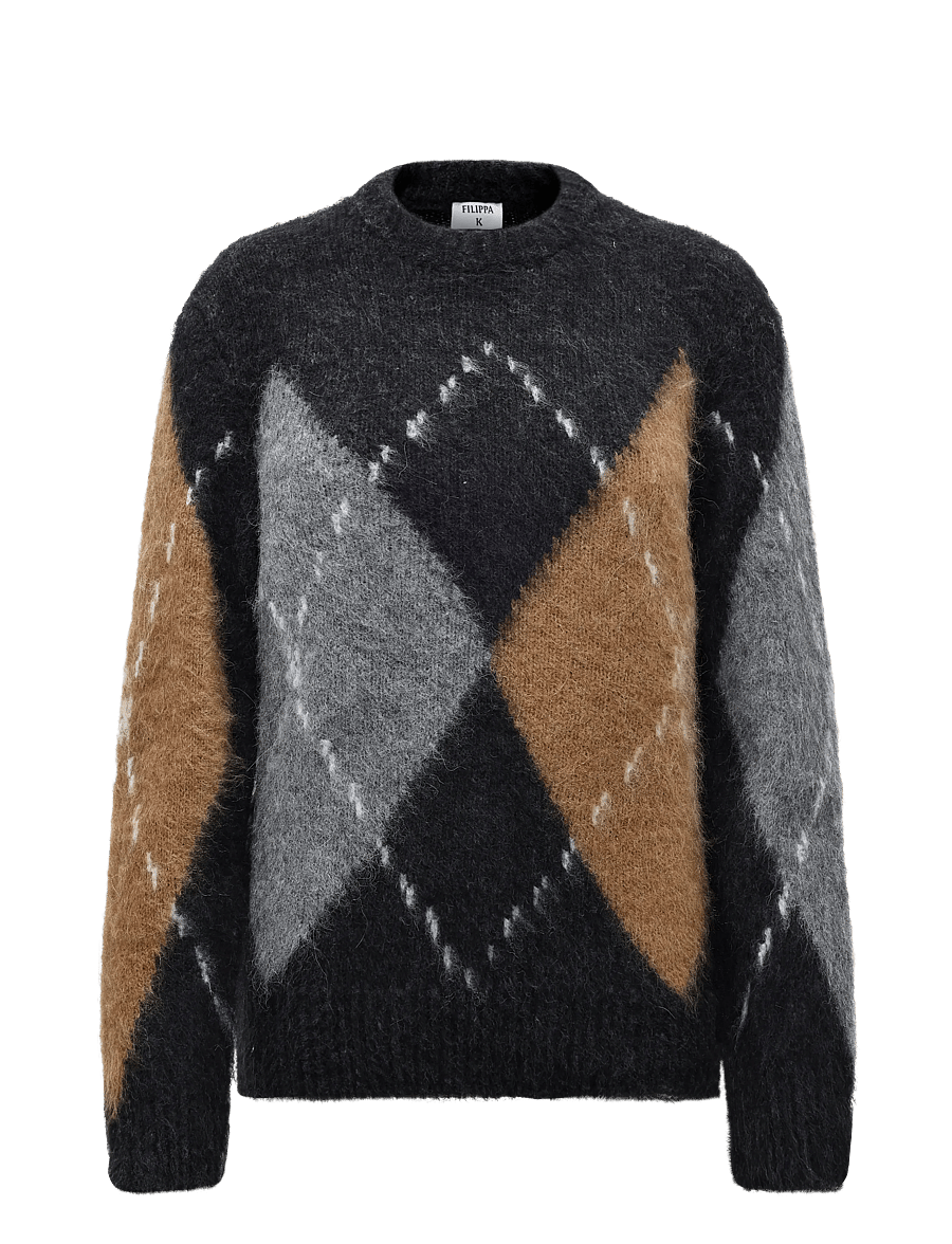 Filippa K - Alpaca Check Sweater - rund hals - grey melange - 0