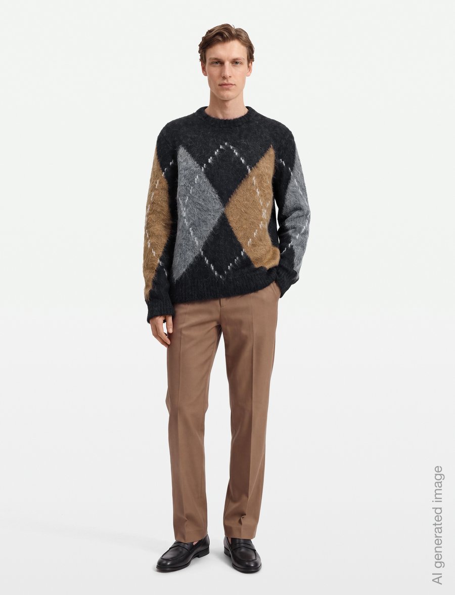 Filippa K - Alpaca Check Sweater - rund hals - grey melange - 0