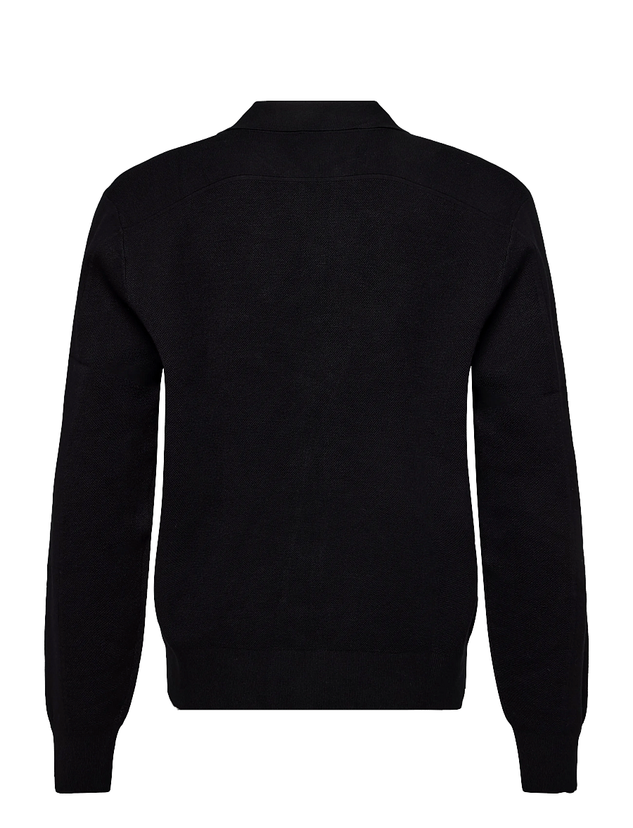 Filippa K - Textured Knit Polo Shirt - pikkade varrukatega kootud polod - black - 1