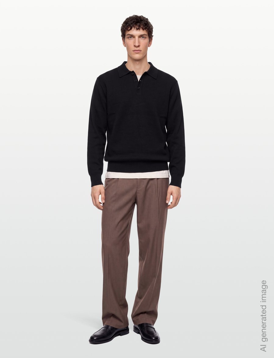 Filippa K - Textured Knit Polo Shirt - trikotažiniai polo marškinėliai ilgomis rankovėmis - black - 0