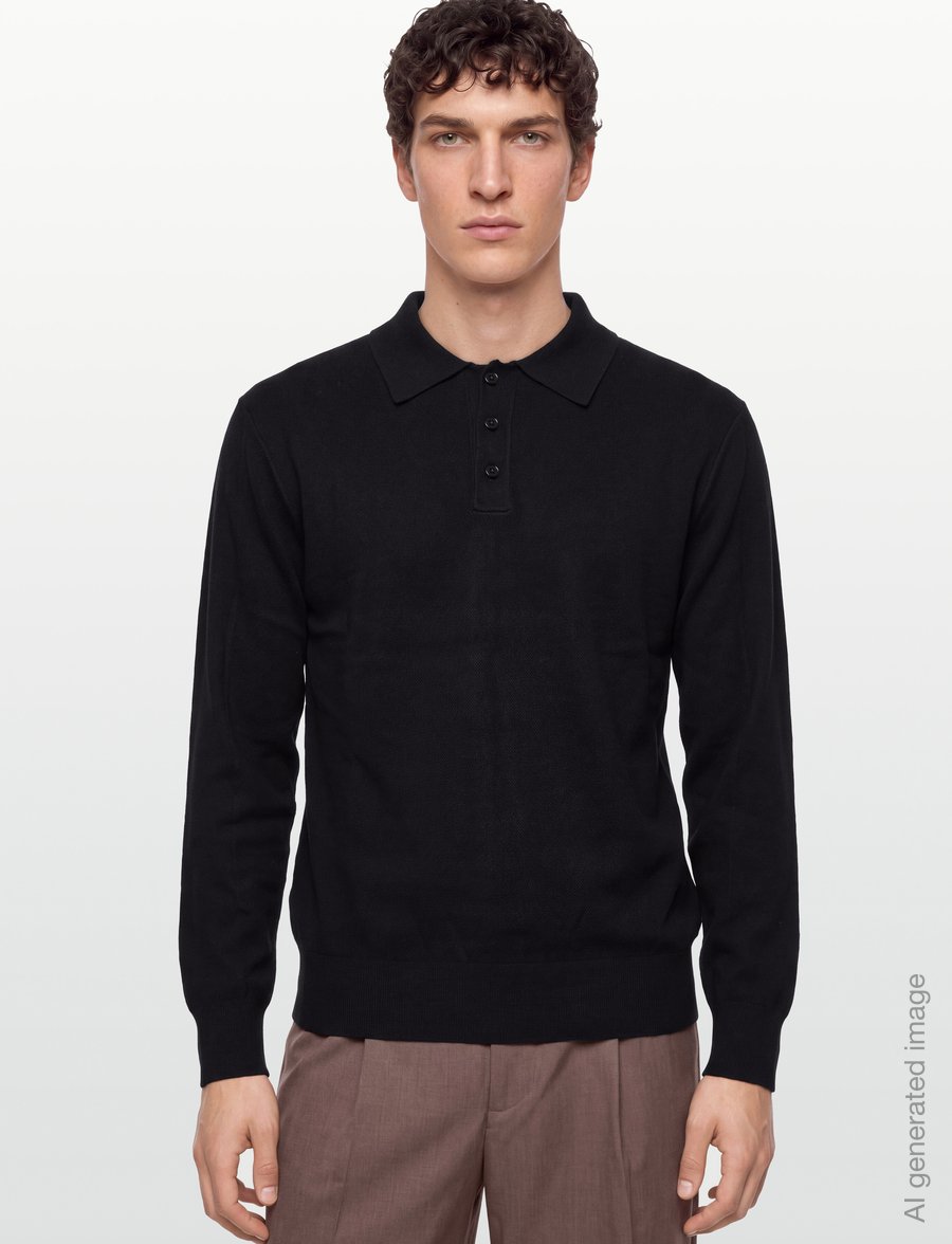 Filippa K - Textured Knit Polo Shirt - trikotažiniai polo marškinėliai ilgomis rankovėmis - black - 3
