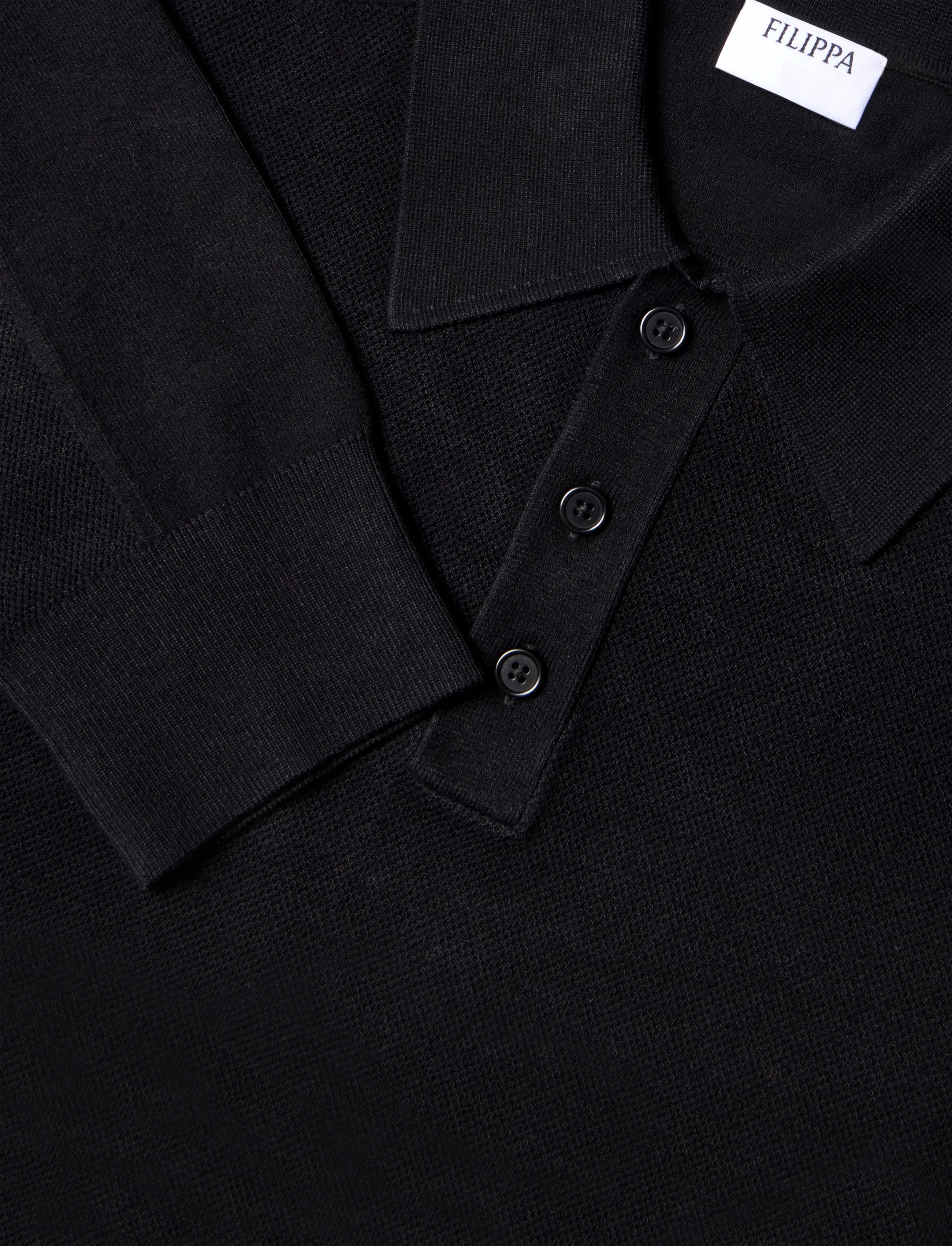Filippa K - Textured Knit Polo Shirt - pikkade varrukatega kootud polod - black - 2
