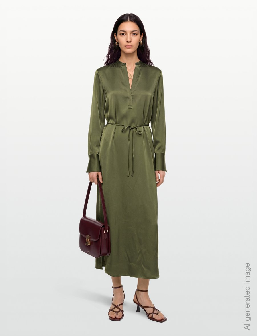 Filippa K - Half Placket Dress - skjortklänningar - laurel green - 0