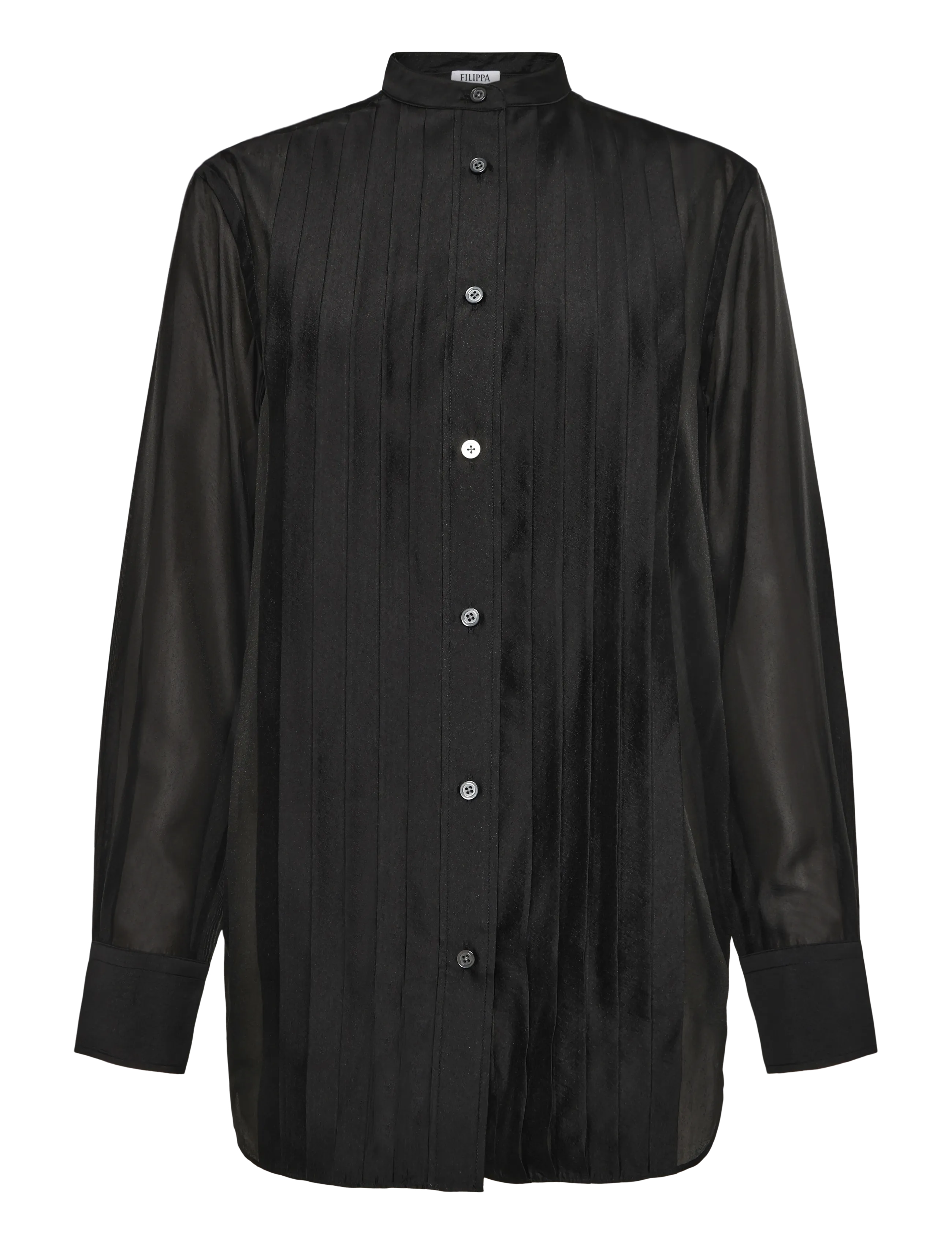 Filippa K Pleated Stand Collar Shirt - Hemden - BLACK / black