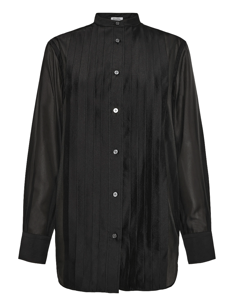 Filippa K - Pleated Stand Collar Shirt - pikkade varrukatega särgid - black - 0