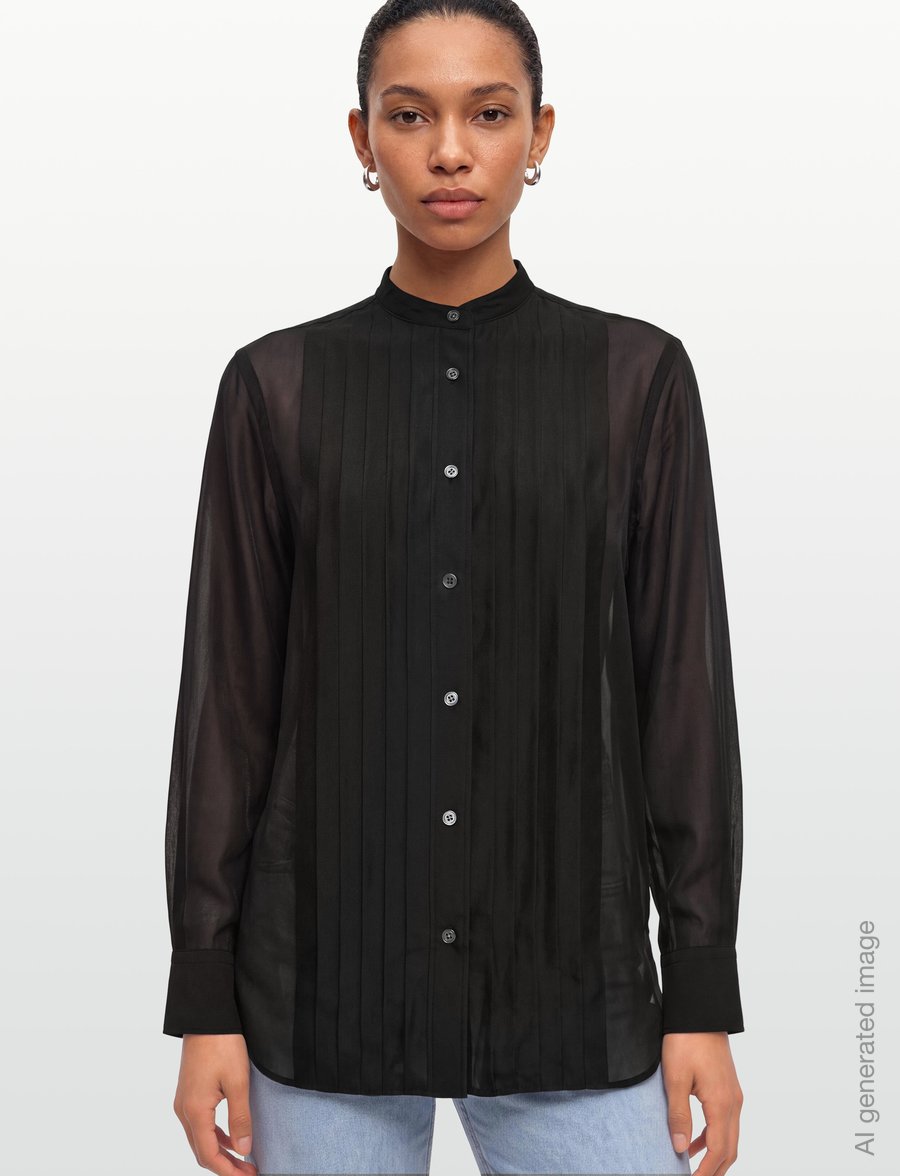Filippa K - Pleated Stand Collar Shirt - langärmlige hemden - black - 3