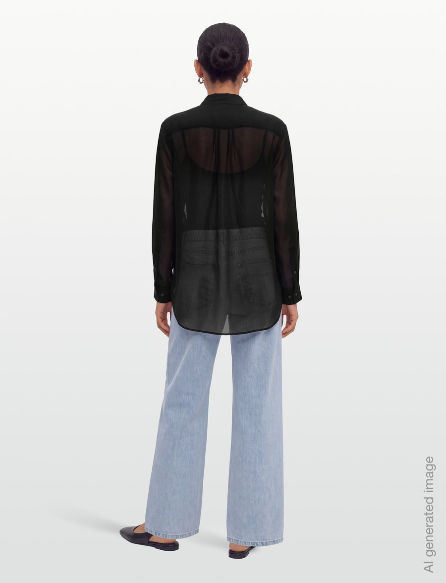 Filippa K - Pleated Stand Collar Shirt - langärmlige hemden - black - 4