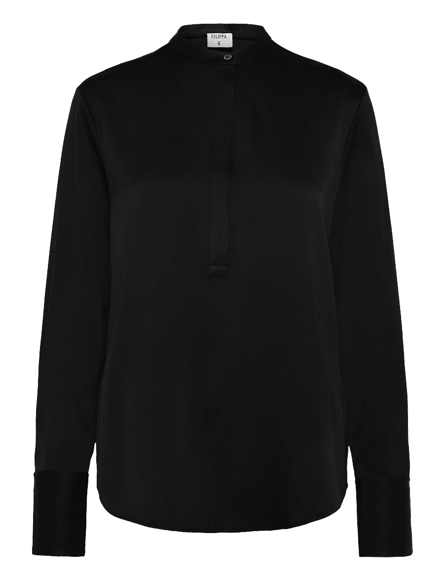 Filippa K - Half Placket Stand Collar Blouse - långärmade blusar - black - 0