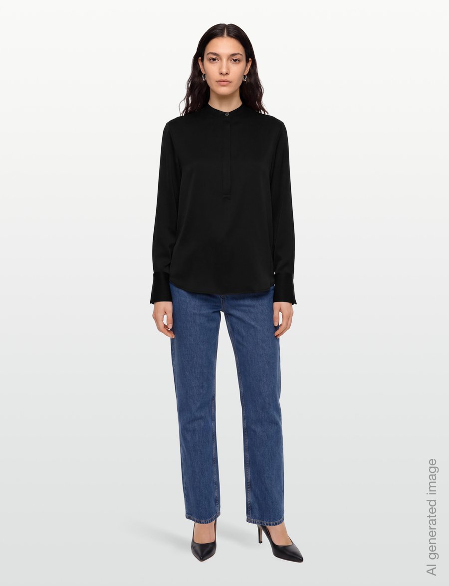 Filippa K - Half Placket Stand Collar Blouse - pikkade varrukatega pluusid - black - 0