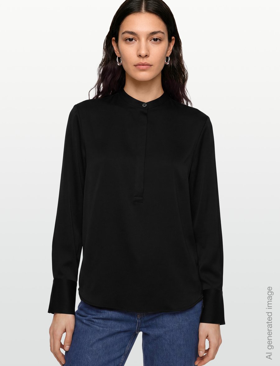 Filippa K - Half Placket Stand Collar Blouse - pikkade varrukatega pluusid - black - 3