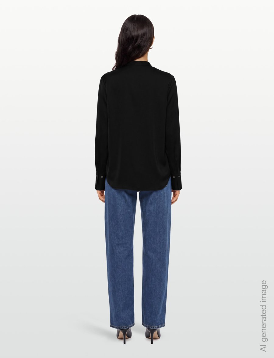 Filippa K - Half Placket Stand Collar Blouse - pikkade varrukatega pluusid - black - 4