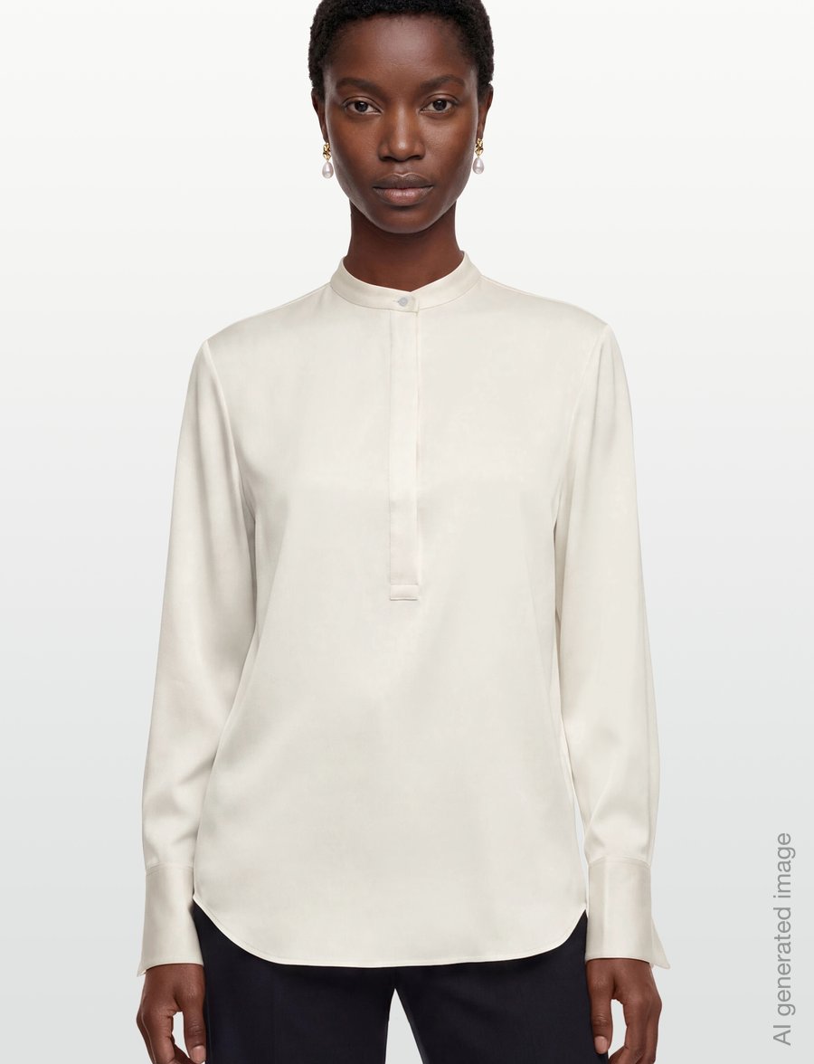 Filippa K - Half Placket Stand Collar Blouse - långärmade blusar - off-white - 3
