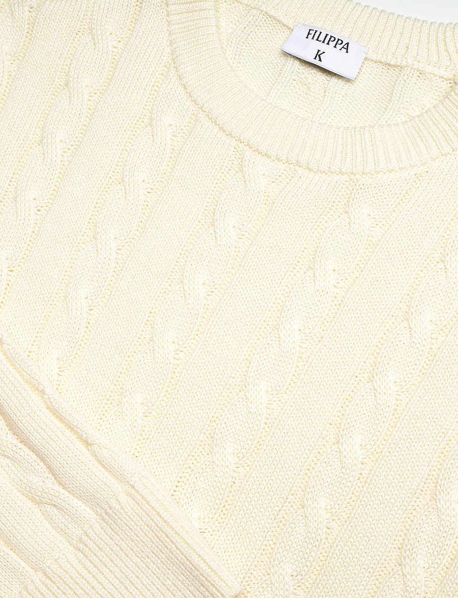 Filippa K - Braided Cotton Crewneck Sweate - knitted round necks - calico white - 5