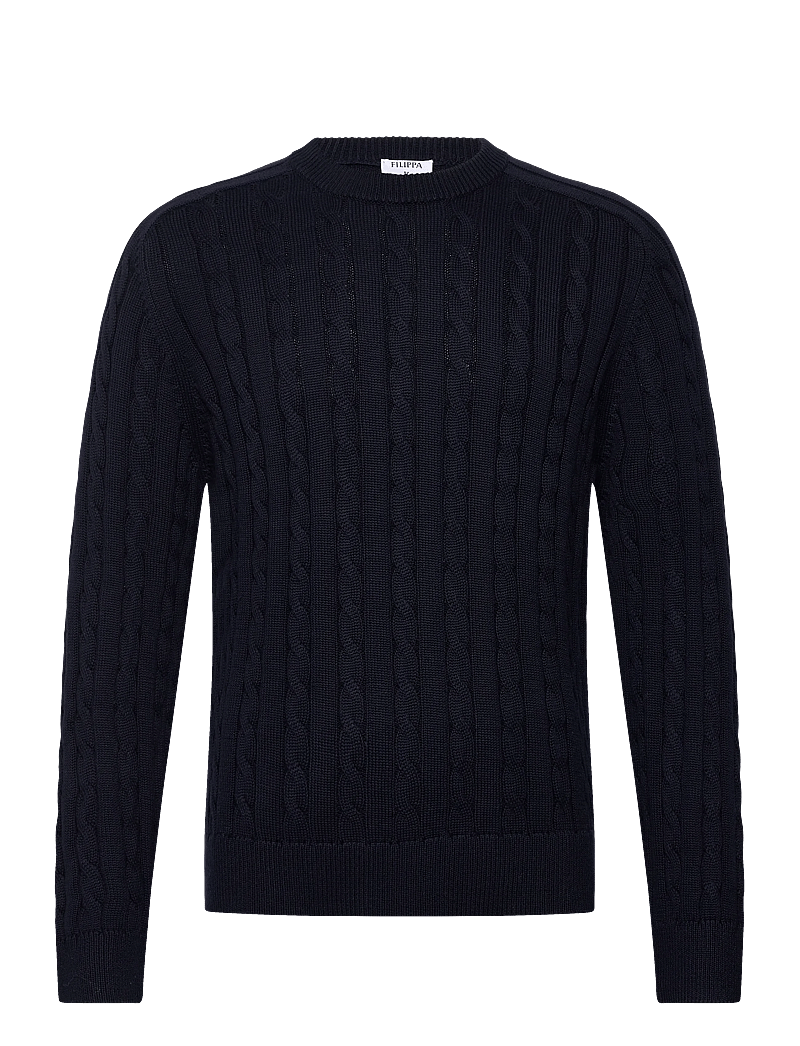 Filippa K - Braided Cotton Crewneck Sweate - rundhals - navy - 0