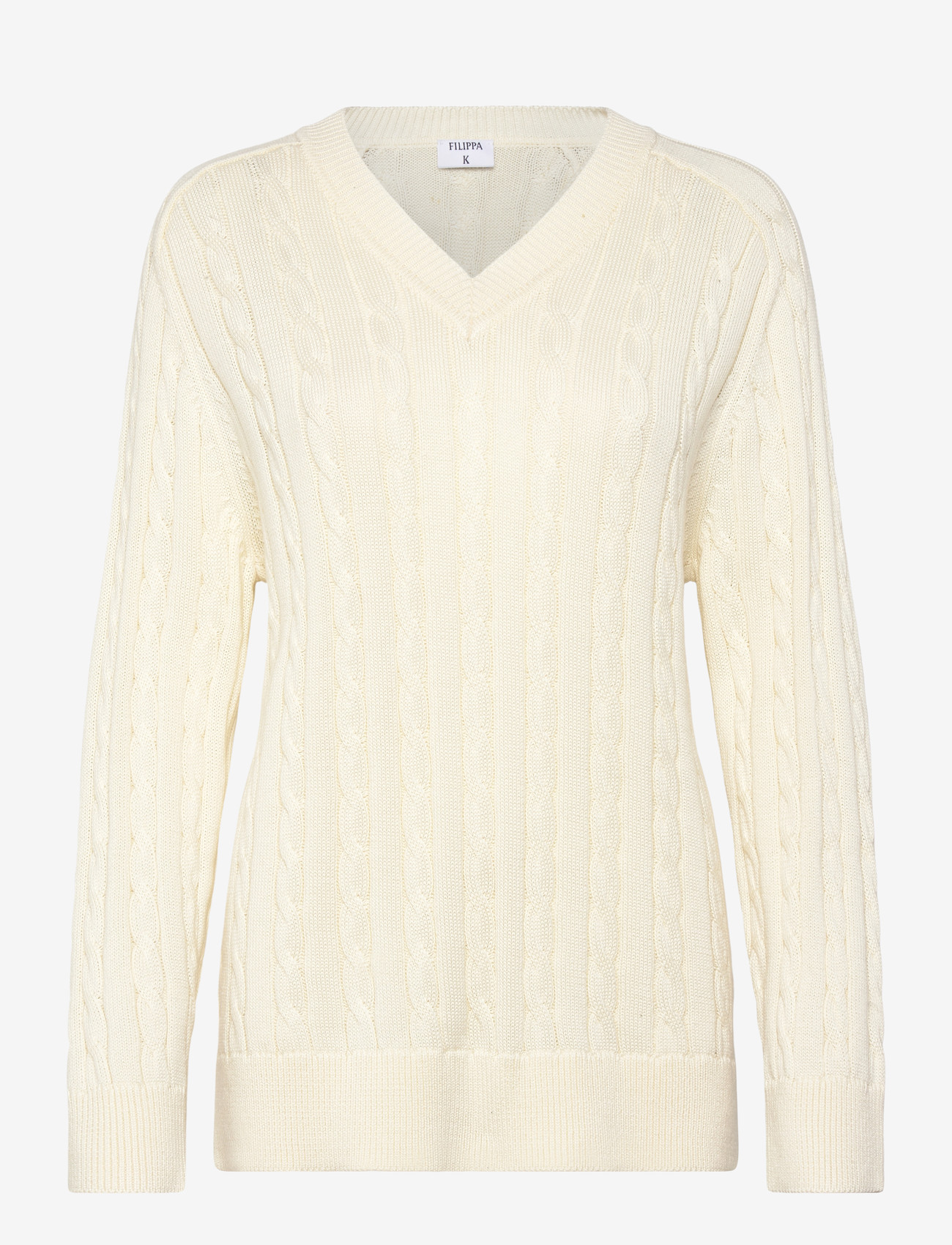 Filippa K - Braided Cotton V-Neck Sweater - tröjor - calico white - 0