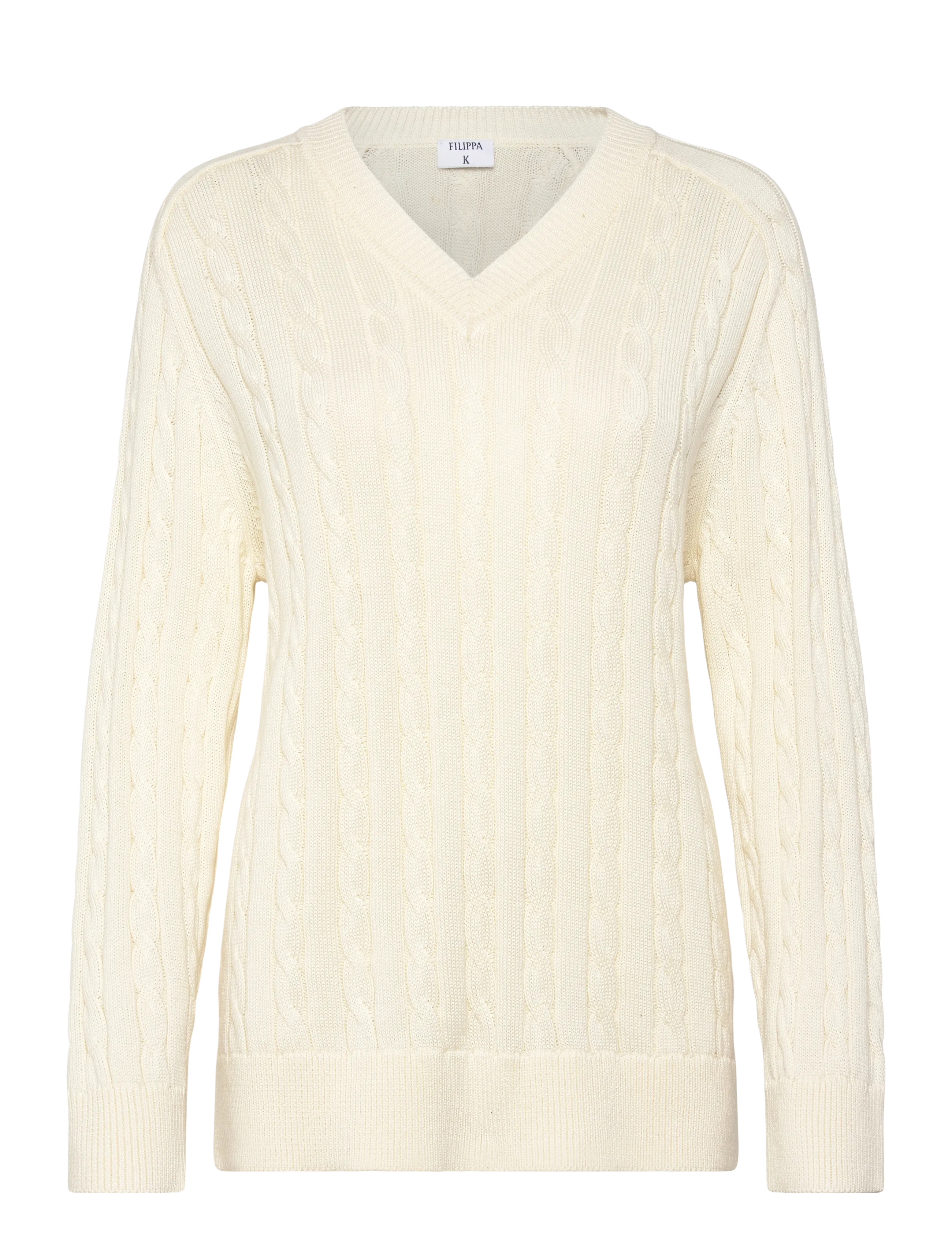 Filippa K Braided Cotton V-Neck Sweater - Transitional Layering - CALICO WHITE / cream