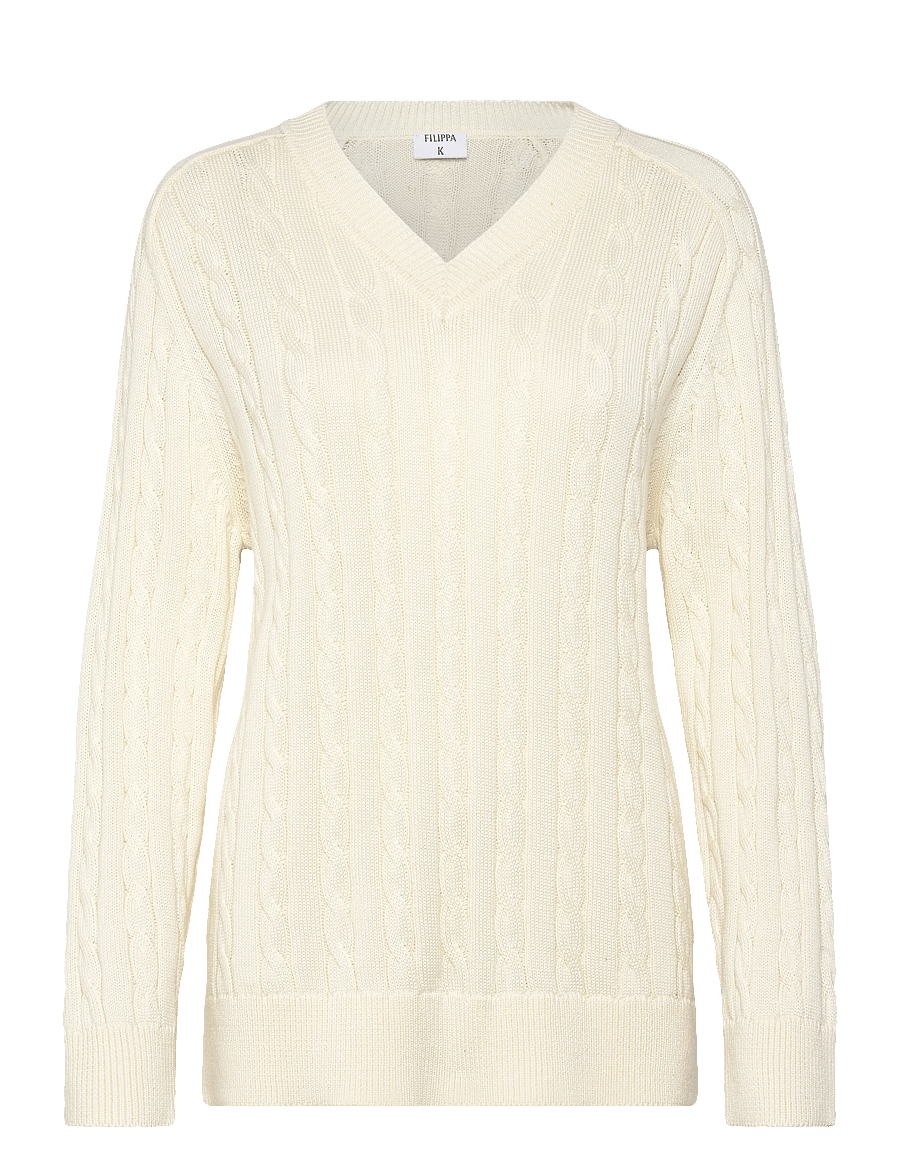 Filippa K - Braided Cotton V-Neck Sweater - pullover - calico white - 1