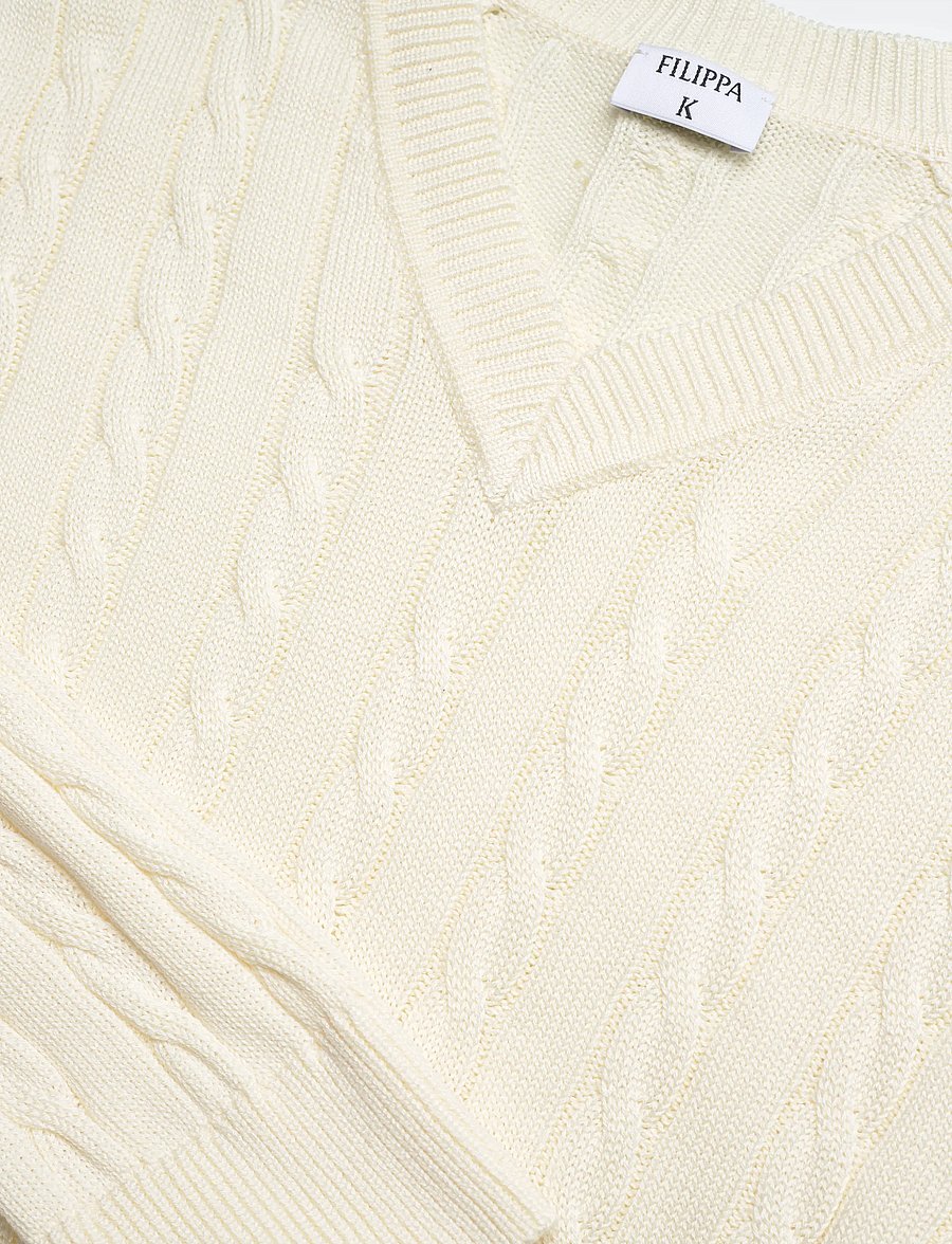 Filippa K - Braided Cotton V-Neck Sweater - pullover - calico white - 5