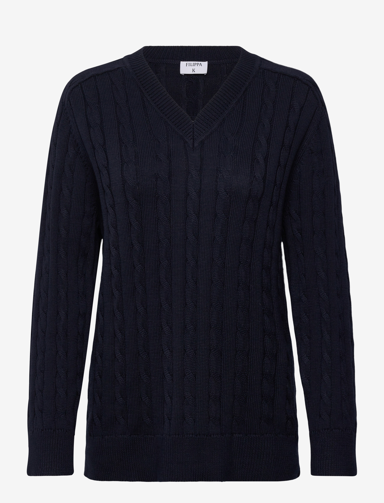 Filippa K - Braided Cotton V-Neck Sweater - trøjer - navy - 1