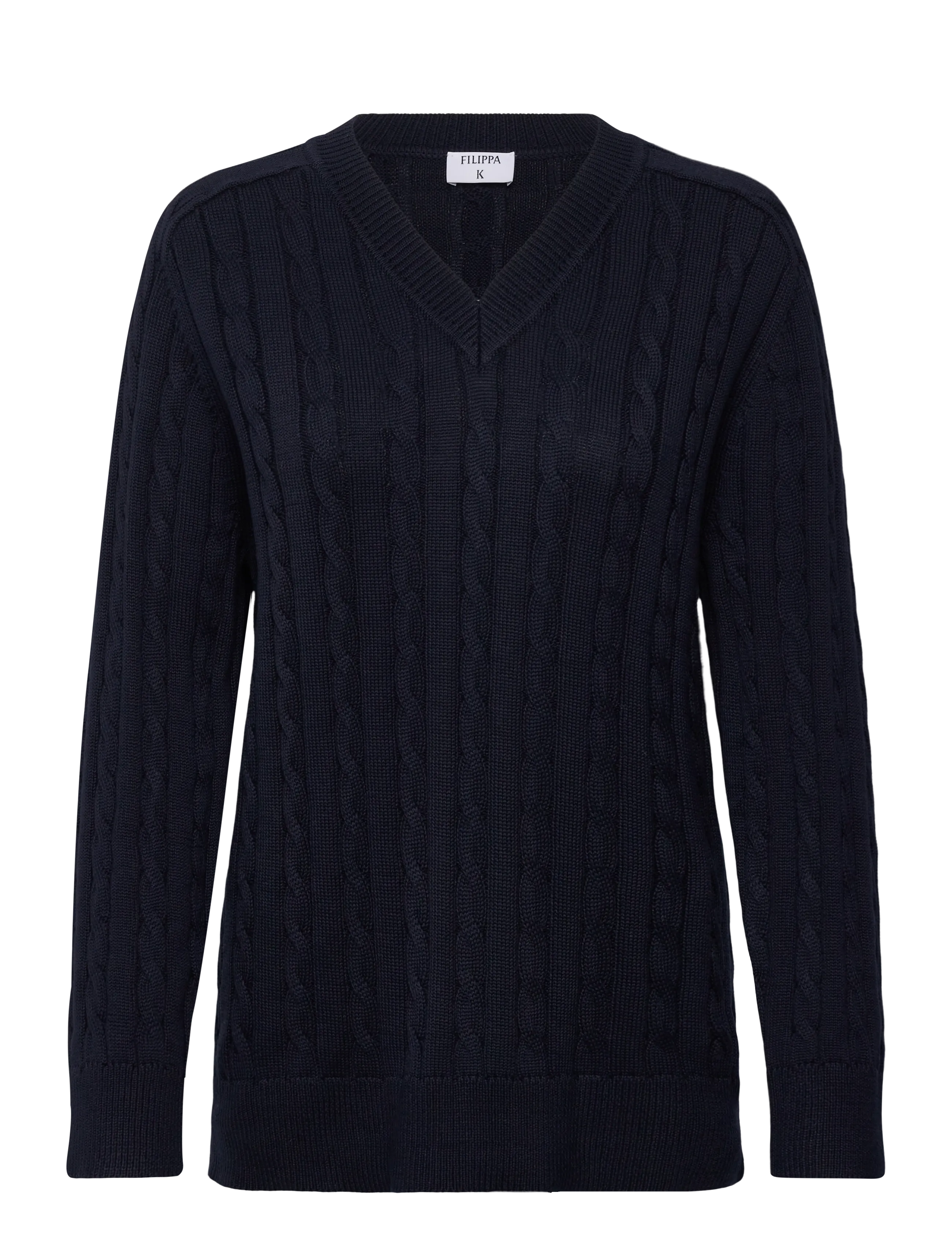 Braided Cotton V-Neck Sweater - NAVY