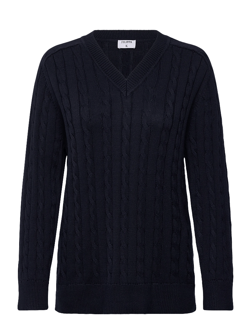 Filippa K - Braided Cotton V-Neck Sweater - pullover - navy - 1