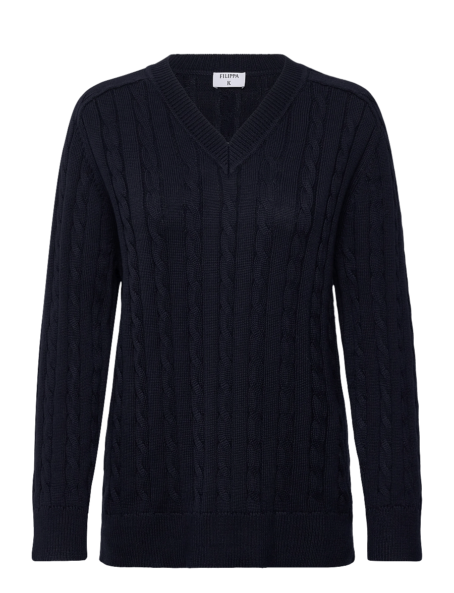 Filippa K - Braided Cotton V-Neck Sweater - pullover - navy - 1