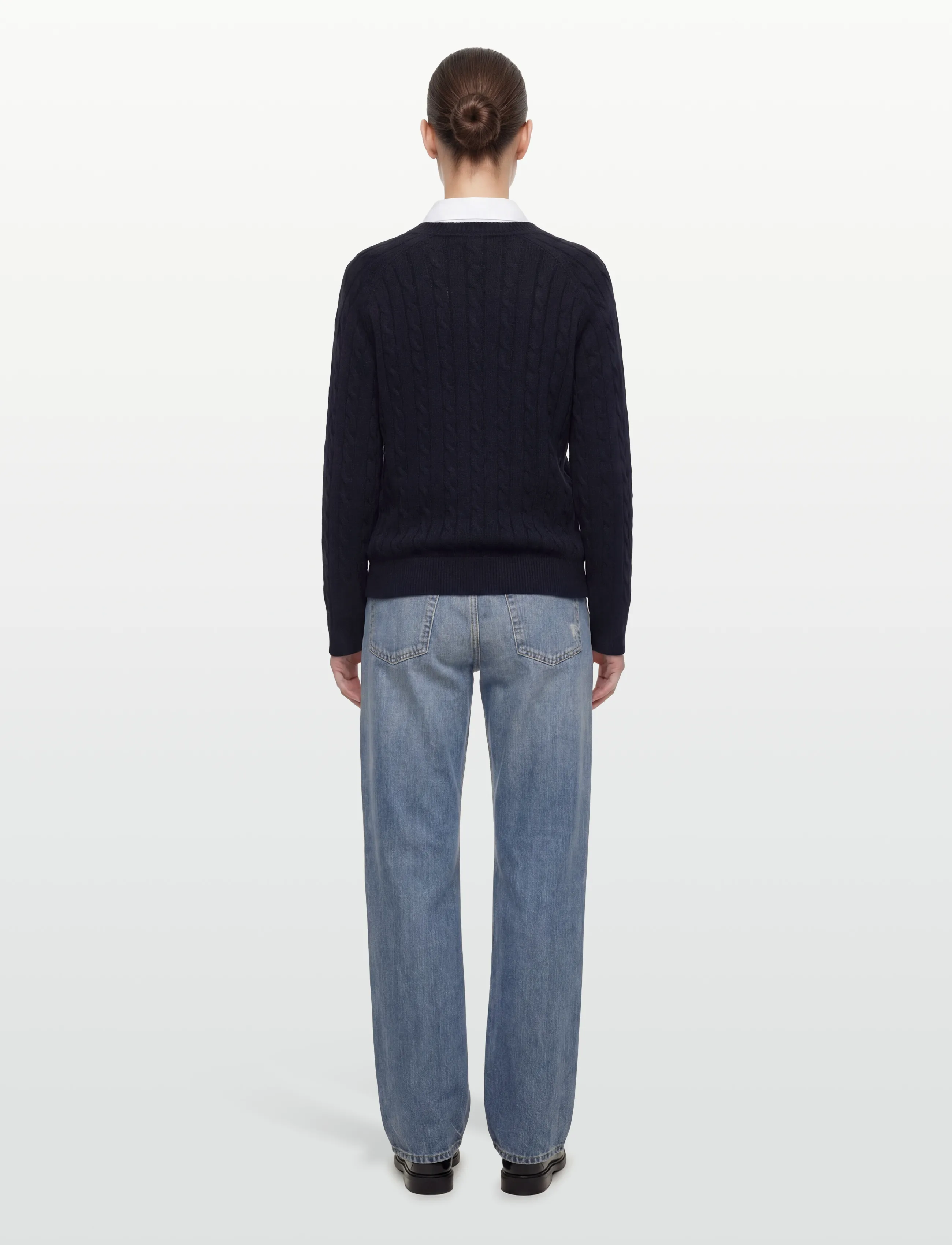 Filippa K - Braided Cotton V-Neck Sweater - pullover - navy - 4