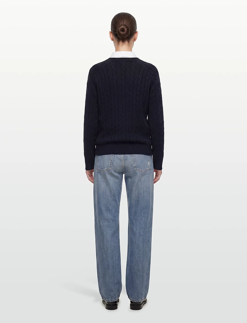Filippa K - Braided Cotton V-Neck Sweater - pullover - navy - 4